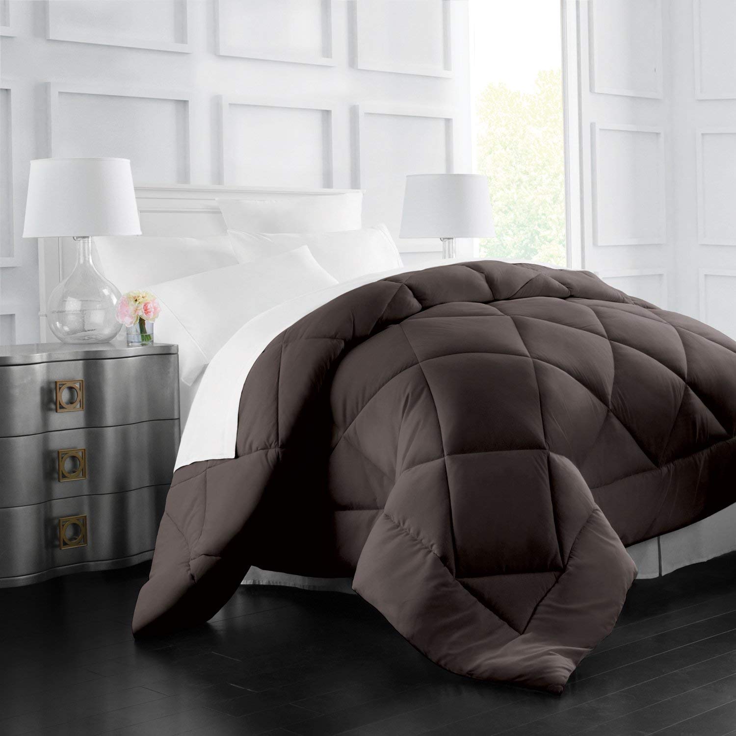 Luxurious 100% Egyptian Cotton Full XL Comforter Set - 300 GSM Comforter & 1000 Thread Count Duvet Cover (3 Pieces) | Soft Chocolate Solid Bedding for Master Bedroom, Guest Room & Dorm