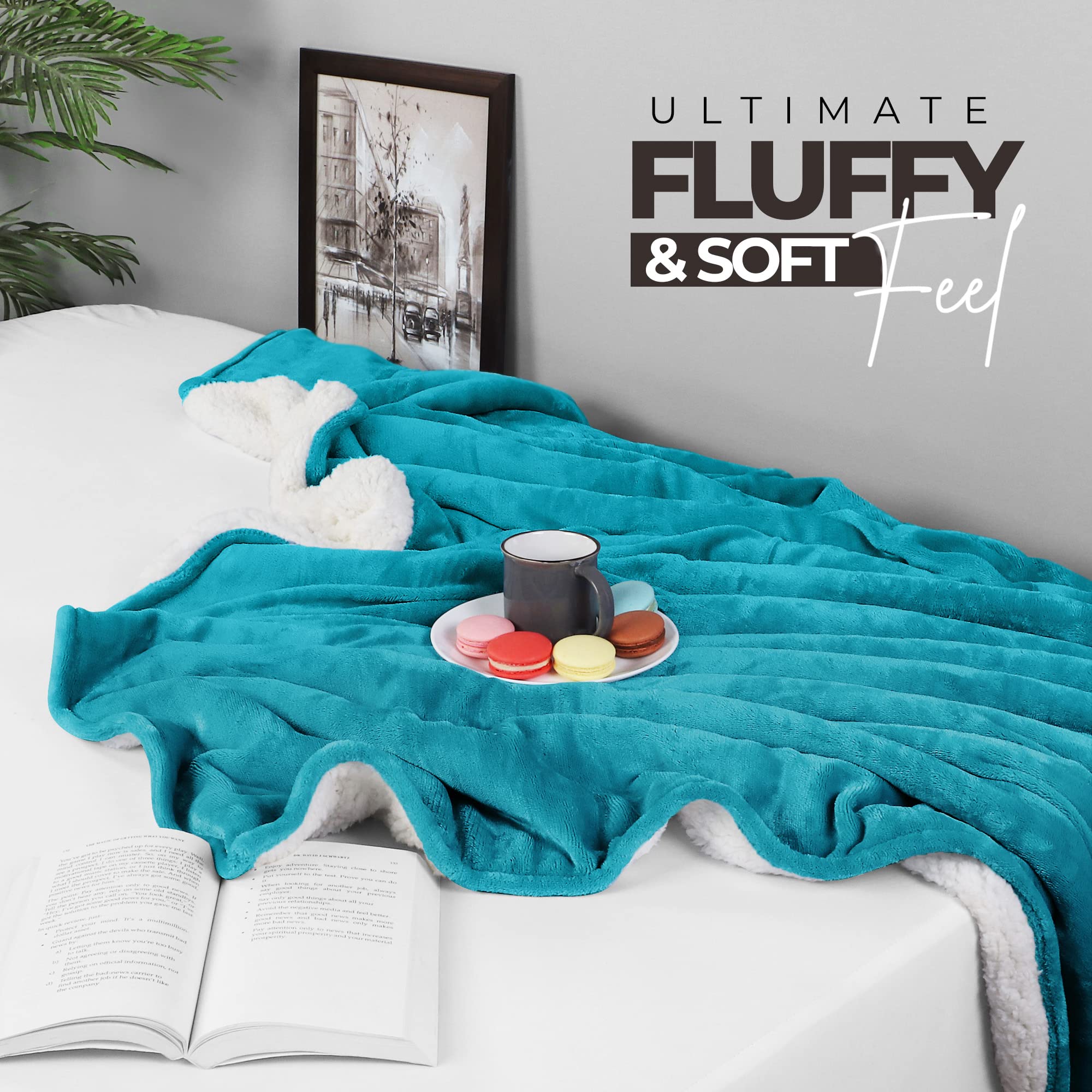 Utopia Bedding Sherpa Fleece Blanket - Twin Size 90x66 Inches (Turquoise) | Ultra Soft Reversible Plush Throw for Bed, Sofa, Camping & Travel | Cozy Winter Warmth for Home, Office & Outdoor Adventures