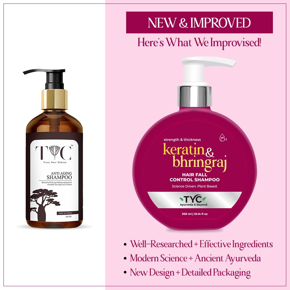 TYC - TRUST YOUR CHOICE Ayurvedic Hair Fall Control Shampoo with Plant Keratin & Bhringraj | 3-in-1 Organic Shampoo & Conditioner | Sulfate-Free | Reduces Hair Breakage & Thinning | pH 5.5 | Perfect for Daily Hair Care & Scalp Health