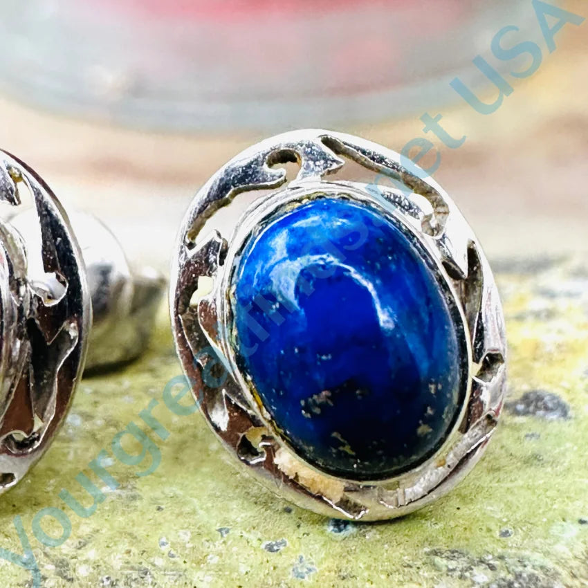 14K White Gold Lapis Lazuli Stud Earrings for Women - Dainty Pierced Post Earrings for Everyday Wear, Gift Giving & Special Occasions