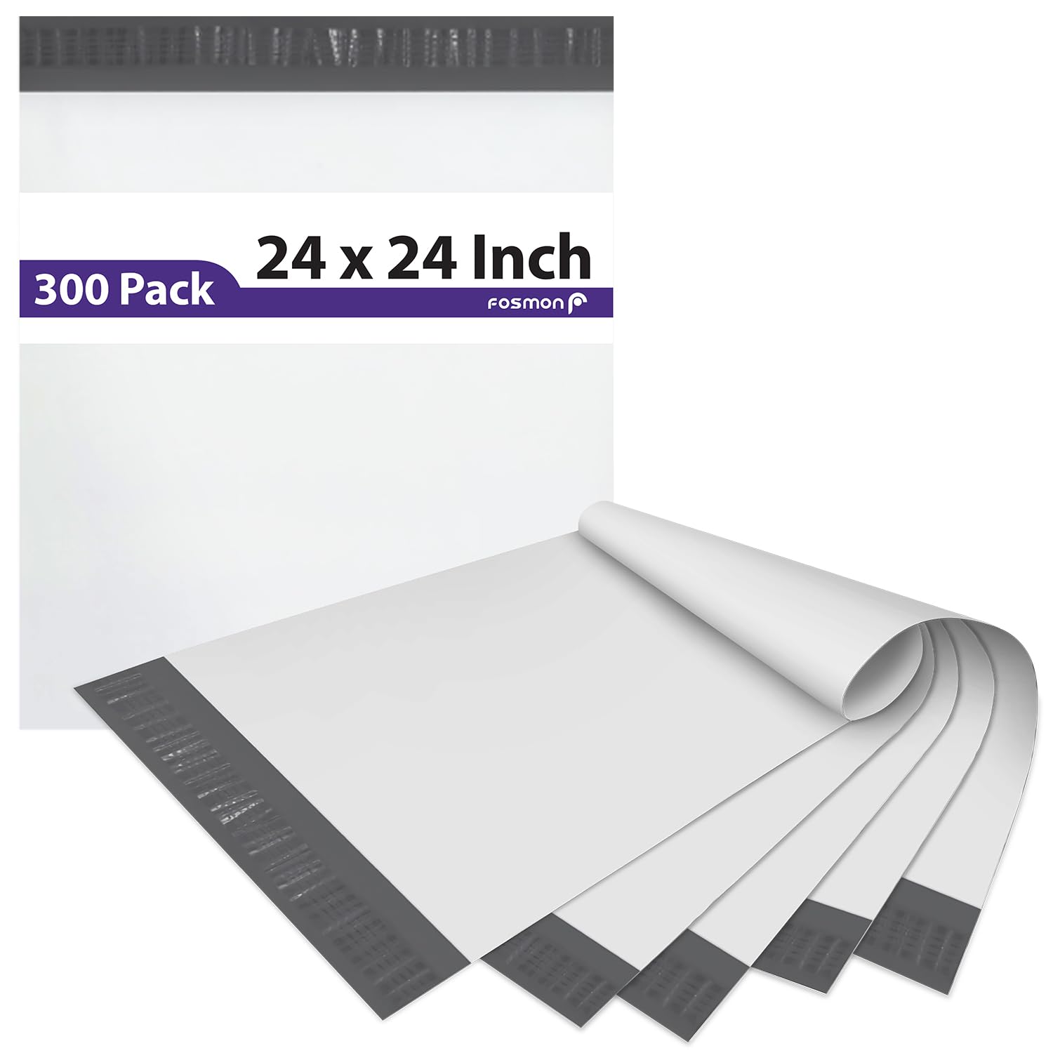 Fosmon 24x24 Inch 300 Pack Large Poly Mailers - Self Seal Waterproof Tear Proof Shipping Envelopes for Clothing, Business & Ecommerce - Perfect for Online Stores, Amazon FBA & Retail Packaging