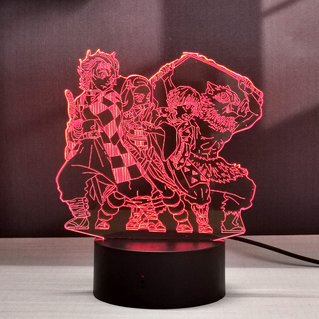 Sosowlight 3D Illusion LED Night Light - Anime Demon Slayer Zenitsu Agatsuma & Tanjiro Kamado with Nezuko - Remote Control Desk Lamp for Baby Nursery, Kids Bedroom, Anime Decor & Gift for Fans | Perfect for Bedside, Study Room, and Themed Party Decorations