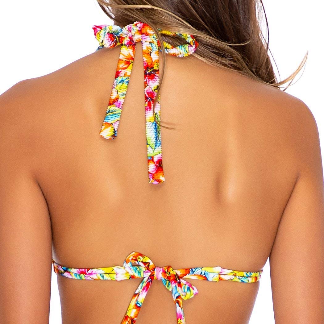 Luli Fama Wild Flower Triangle Halter Top Bikini - Women's Floral Print Swimwear for Beach, Pool & Vacation