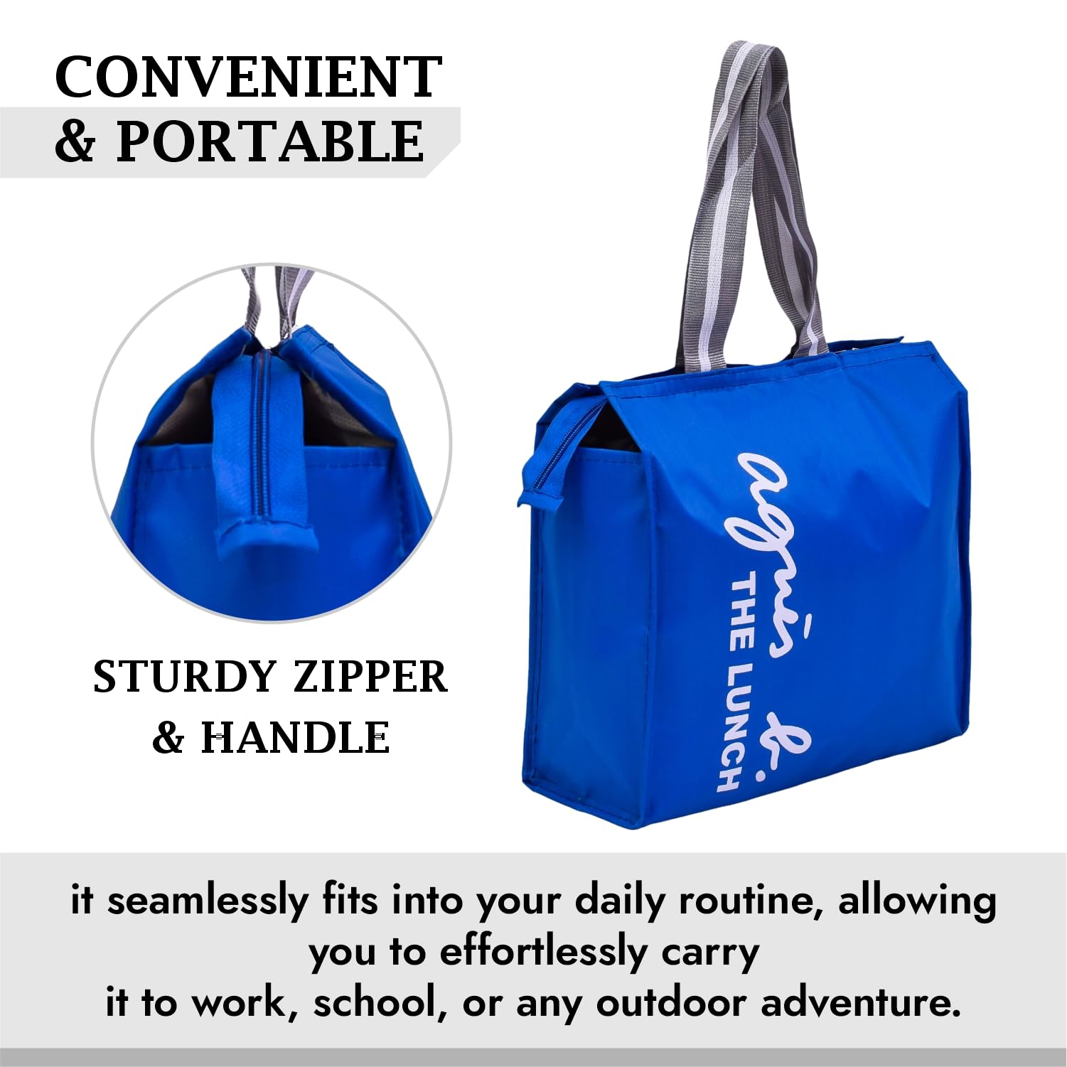 Kuber Industries Insulated Lunch Bag for Adults - Reusable Parachute Lunch Box with Zipper & Handle for Office, College, Work - Pack of 2 Royal Blue - Perfect for Meal Prep, Picnics & Daily Commute