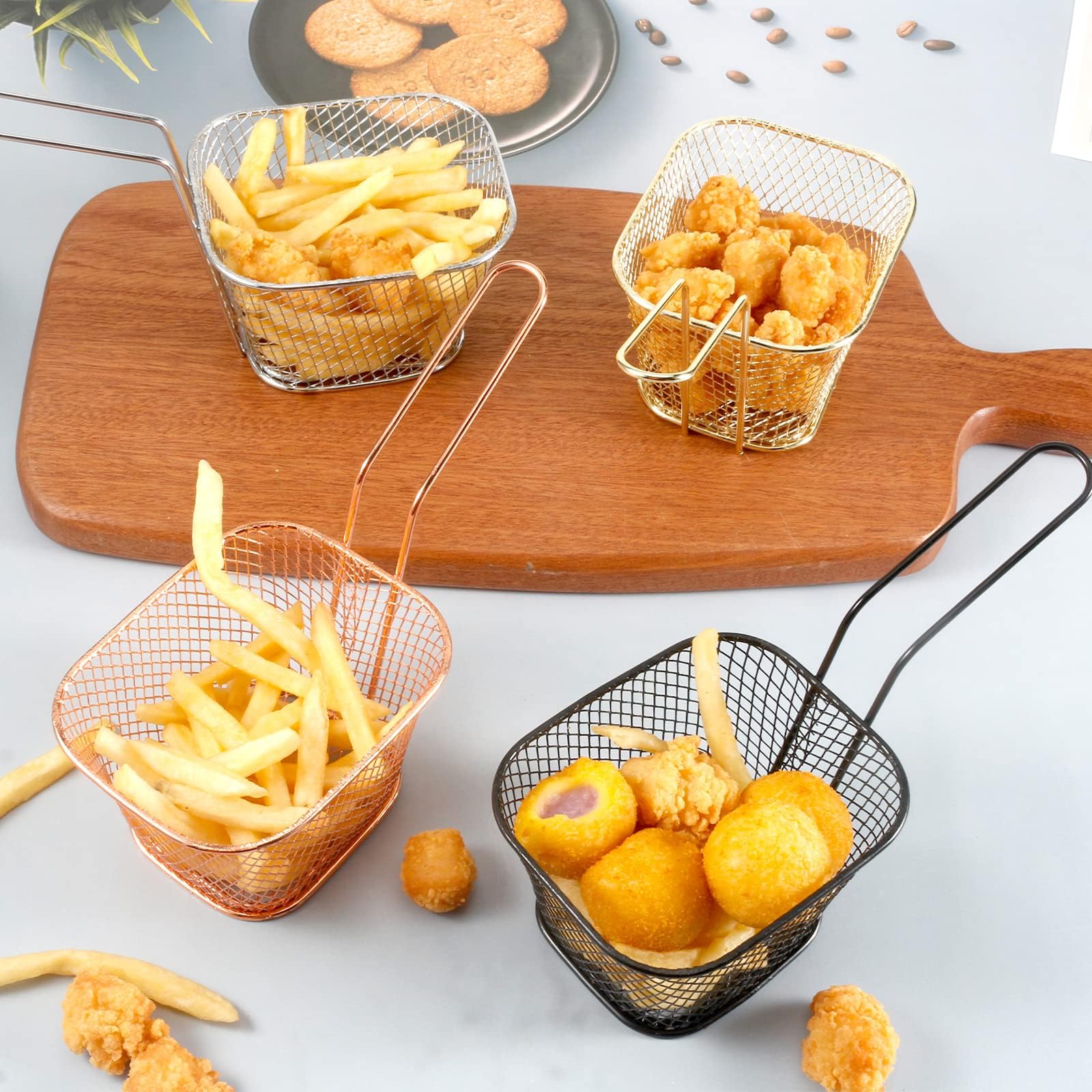8-Piece Mini Square Fry Basket Set - 4.1x3.3x2.6 Inch Stainless Steel French Fries Baskets for Deep Frying, Serving & Food Presentation - Perfect for Restaurants, Food Trucks & Home Kitchen Use