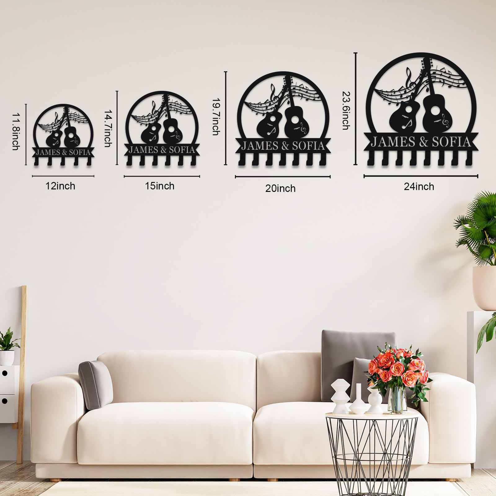 Custom Metal Guitar Key Holder Wall Mount - Personalized Wall Decor Key Organizer for Home, Office & Music Room