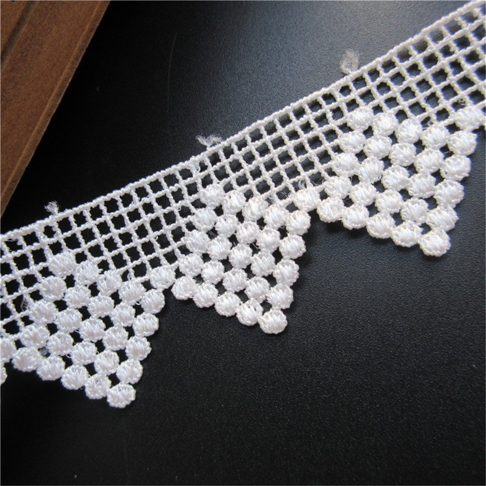 3 Meters Guipure Wavy Grid Square Lace Edge Trim Ribbon - 3cm Wide Vintage Style White Embroidered Fabric for Sewing, DIY Crafts, Wedding Dresses & Bridal Party Decorations - Perfect for Dress Embellishment, Home Decor and Costume Design