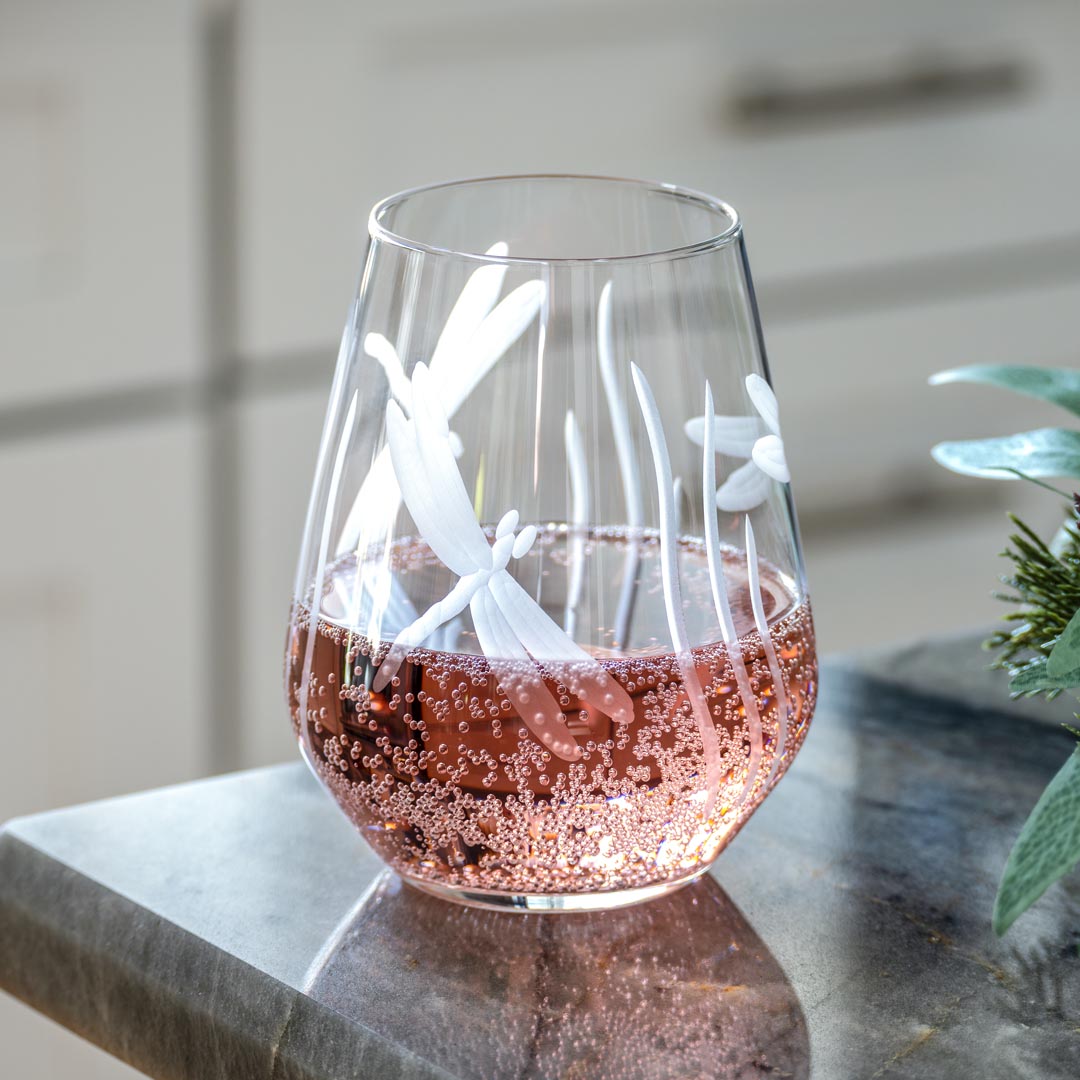 Dragonfly 18oz Stemless Wine Tumbler Set of 4 - Elegant Unbreakable Glassware for Wine, Cocktails & Iced Coffee | Perfect for Parties, Picnics & Home Entertaining