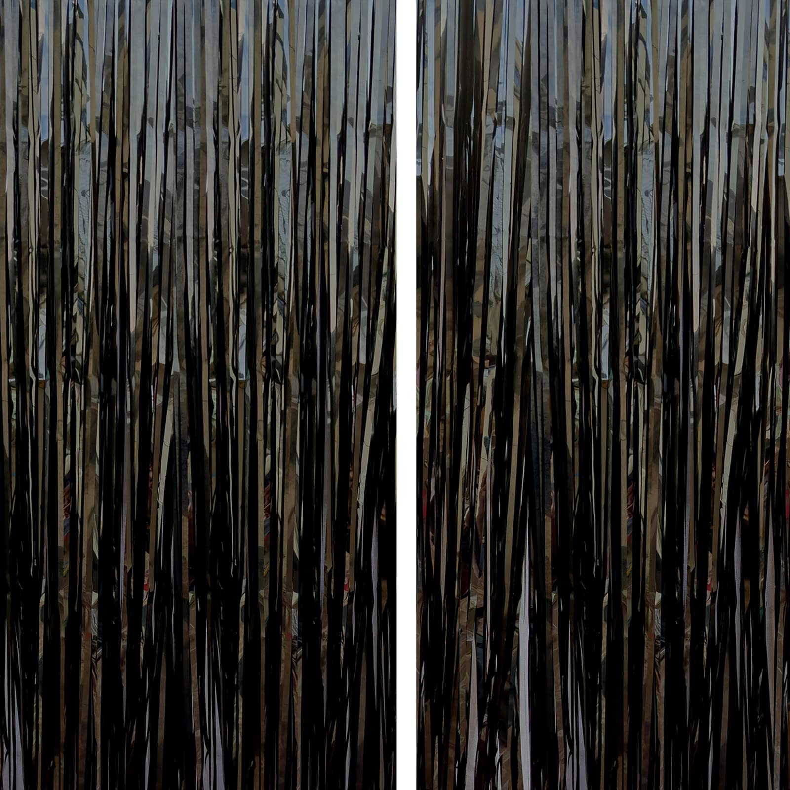 Black Foil Fringe Curtain Backdrop - 2 Pack Halloween Party Decorations, Metallic Tinsel Streamer for Photo Booth, Birthday, Graduation, Christmas, Wedding & Bridal Shower Decor | Perfect for Stage Backdrops, Event Photography & Holiday Party Decorations