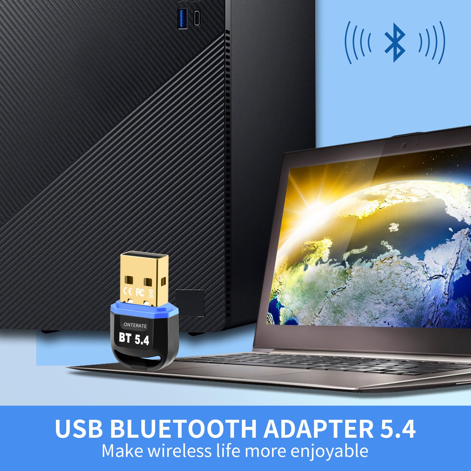 USB Bluetooth 5.4 Adapter for PC - Plug & Play Wireless Dongle with BR+EDR+BLE+LMP13.X Support - Long Range Bluetooth Receiver for Windows 11/10/8.1 - Compatible with Desktop, Laptop, Keyboard, Mouse & Headset (Blue) - Perfect for Home Office, Gaming & Wireless Audio Setup