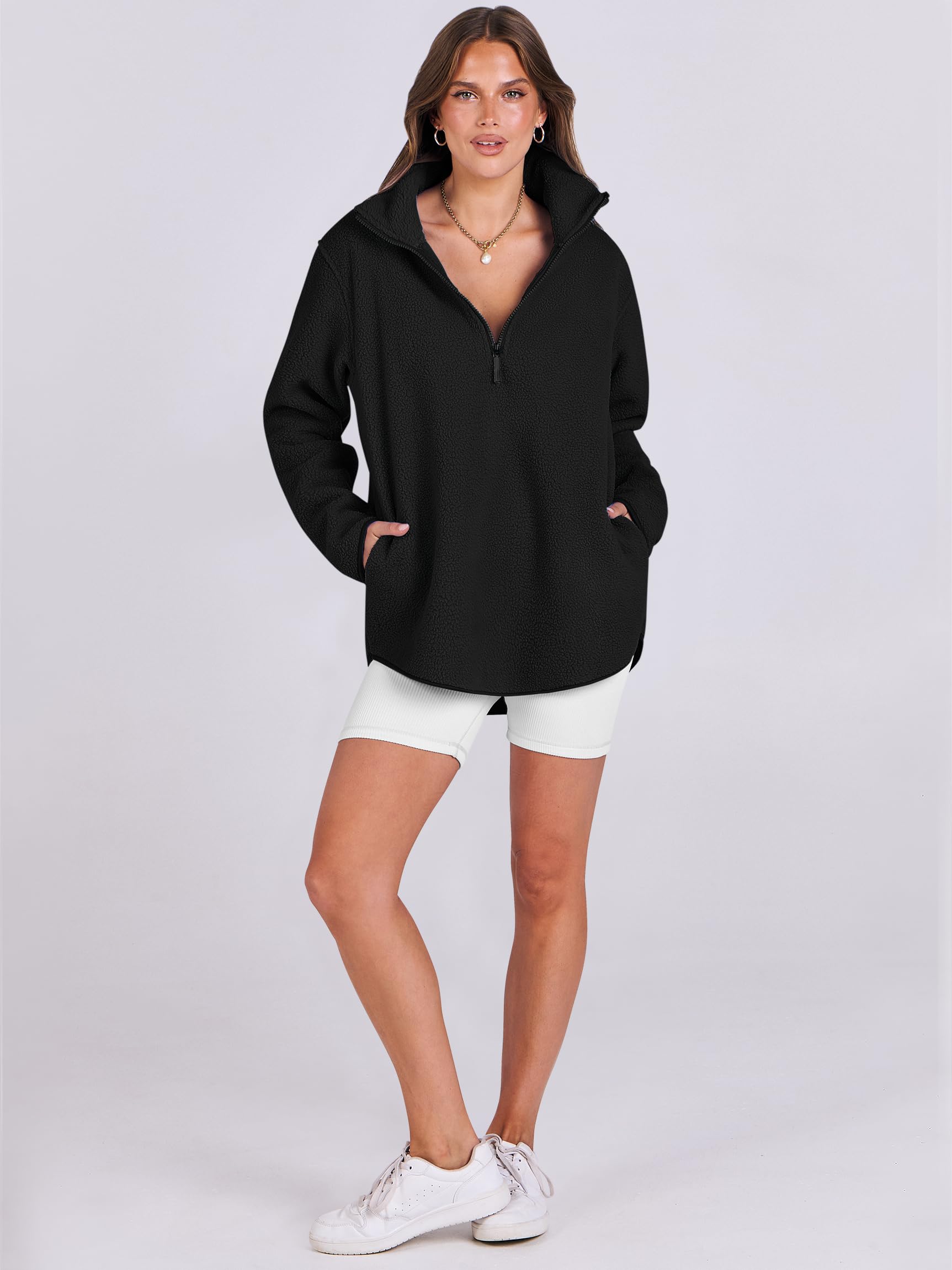 ANRABESS Women's Oversized Sherpa Fleece Half-Zip Sweatshirt with Fuzzy Collar | Cozy Quarter Zip Pullover for Fall & Winter 2025 | Casual Outerwear for Cold Weather, Lounging & Outdoor Activities