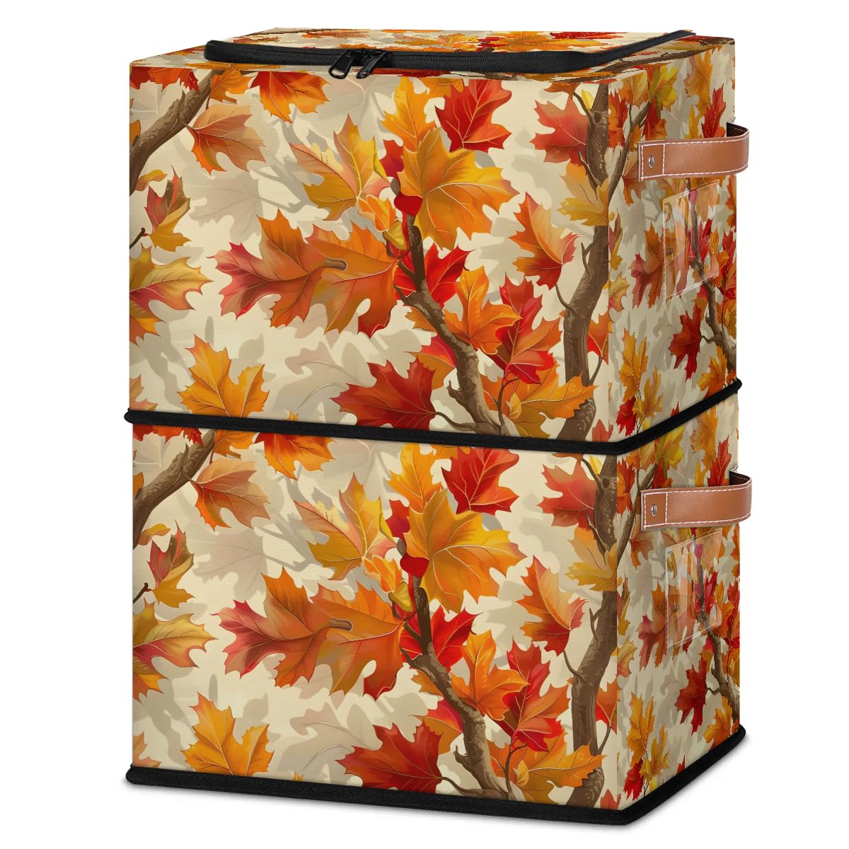 Collapsible Storage Bins with Lids - Foldable Fabric Storage Cubes for Clothes, Toys, Blankets | Dustproof Stackable Organizer for Closet, Nursery & Home Organization | Fall Leaves Maple Design for Seasonal Decor