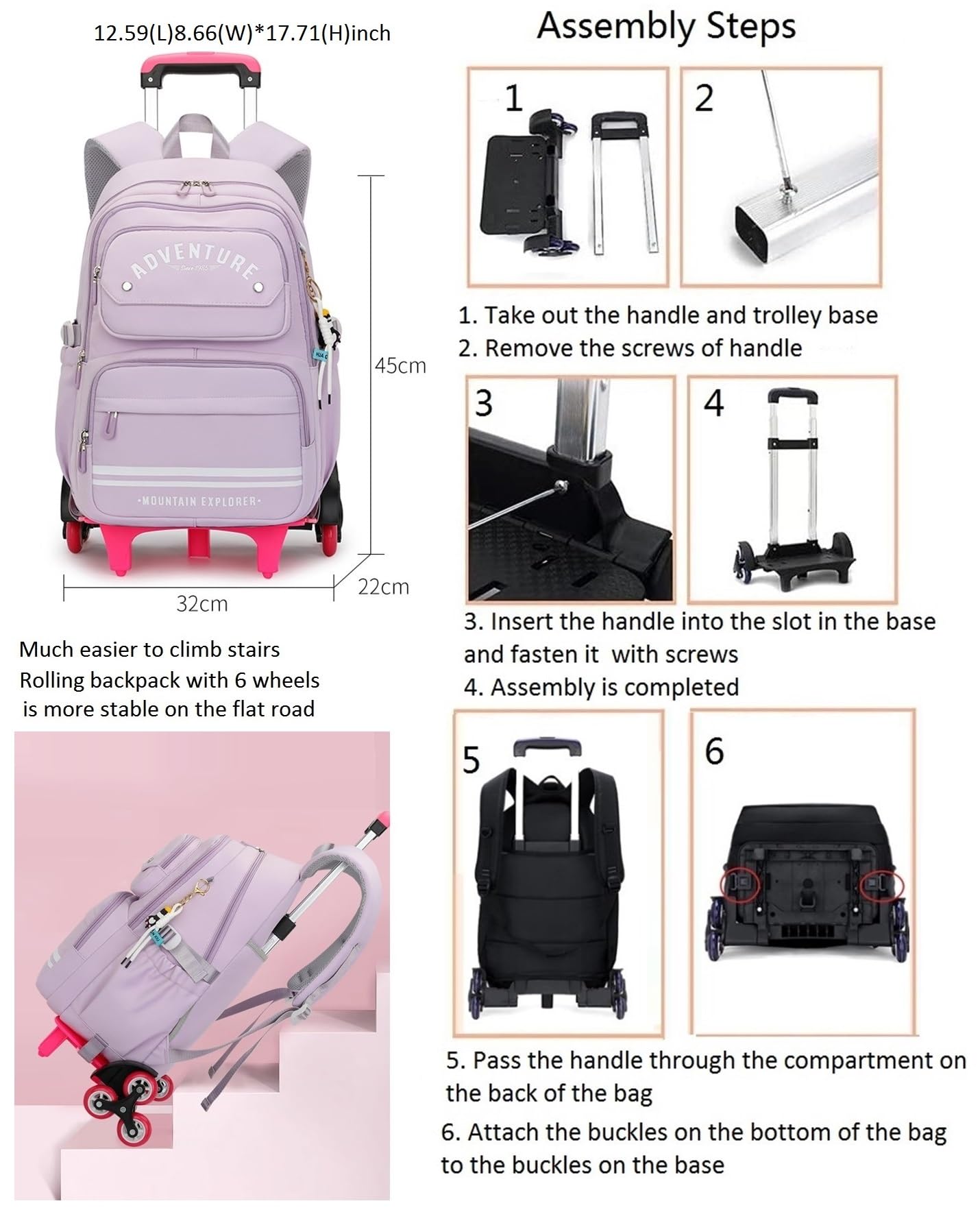 Rolling Backpack for Kids - Wheeled School Backpack with Extendable Handle, Durable Bookbag for Boys & Girls - Perfect for School, Travel & Daily Commute