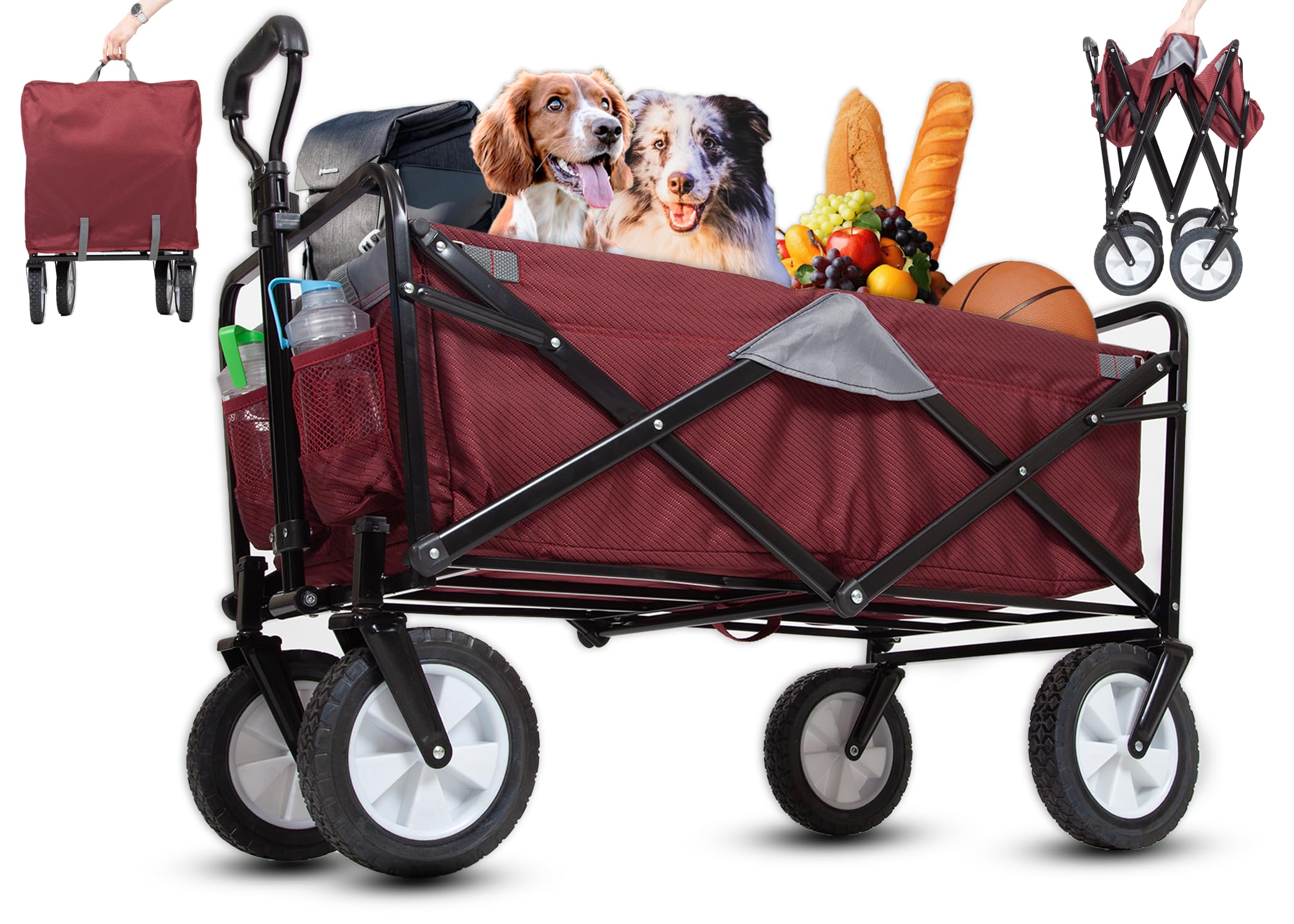 MacSports Heavy Duty Collapsible Wagon with Wheels - Foldable Utility Cart for Beach, Camping, Picnics & Outdoor Activities | Portable Beach Wagon Cart with Durable Frame