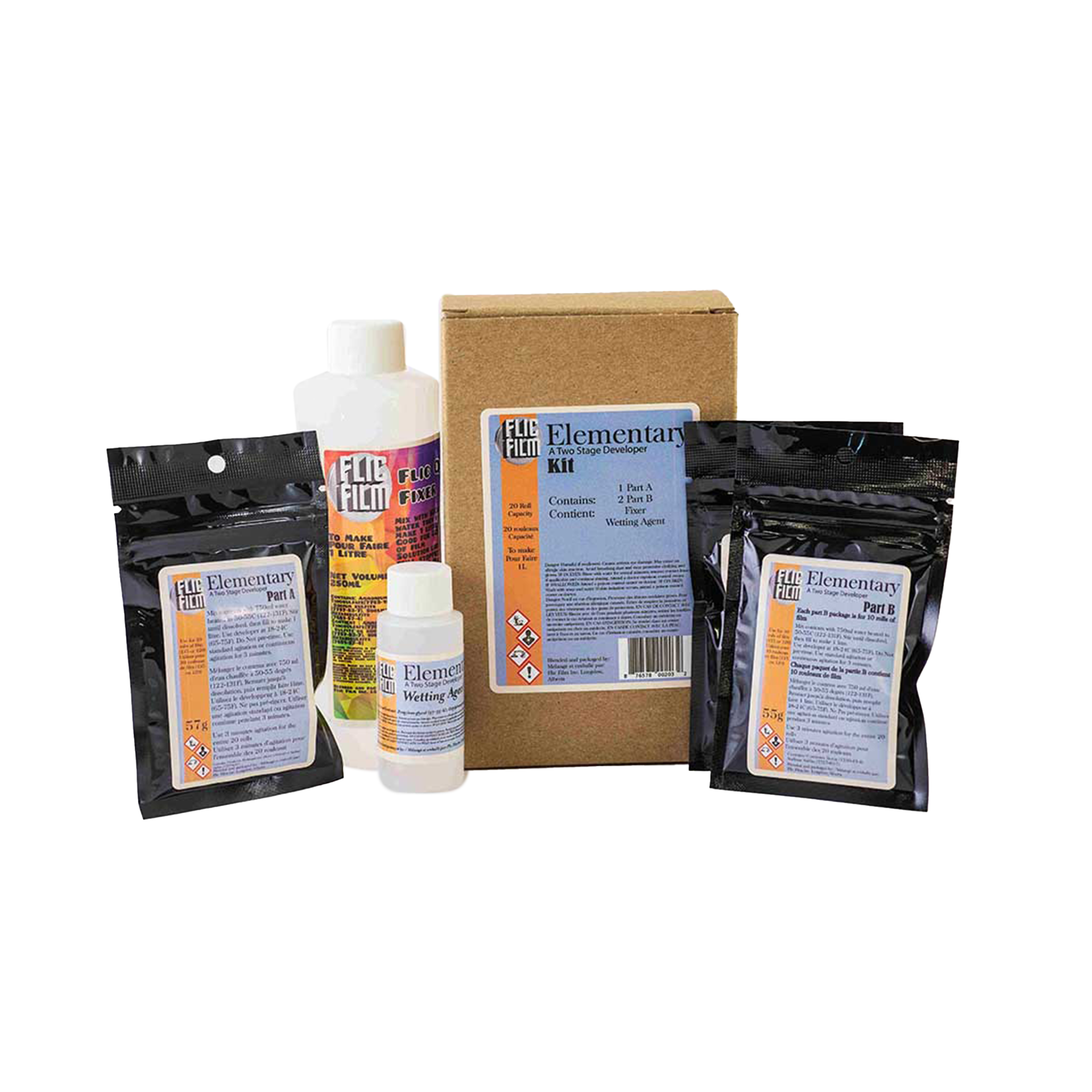 Flic Film Elementary Black & White Film Developing Kit for 35mm & 120mm - Complete Darkroom Photography Chemicals for Beginners & Professionals | Perfect for Home Film Processing & Darkroom Development