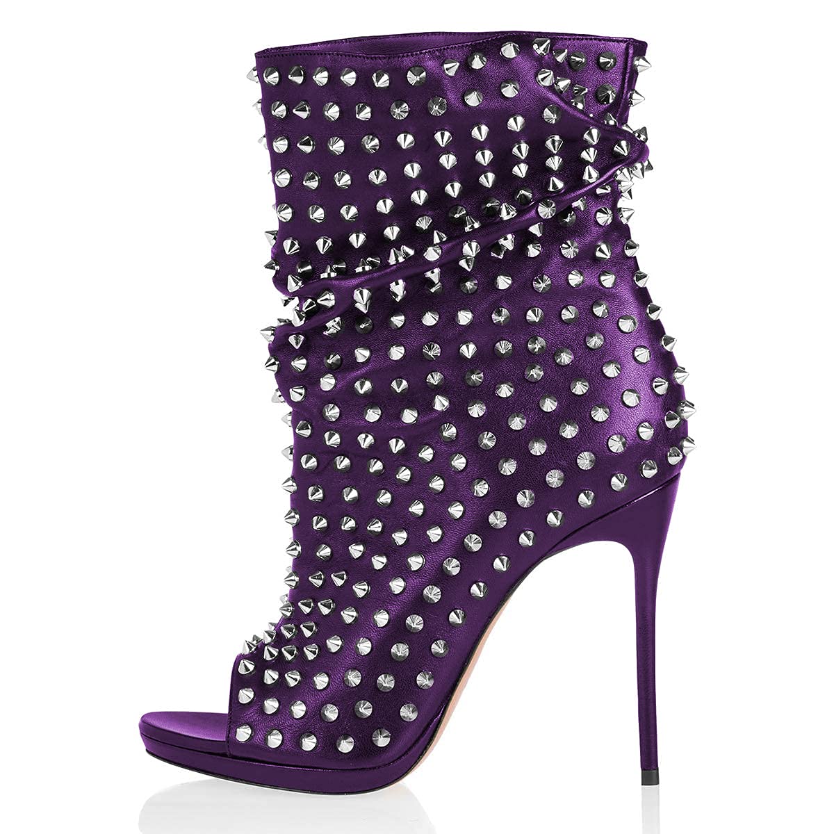XYD Women's Peep Toe High Heel Ankle Boots - Studded Rivet Dress Booties with Zip & Pull On Closure | Perfect for Party, Night Out & Formal Occasions