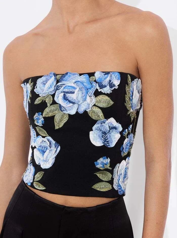 Cece Embellished Women's Blouse - Stylish Black & Multi-Color Floral Top for Party, Date Night & Special Occasions