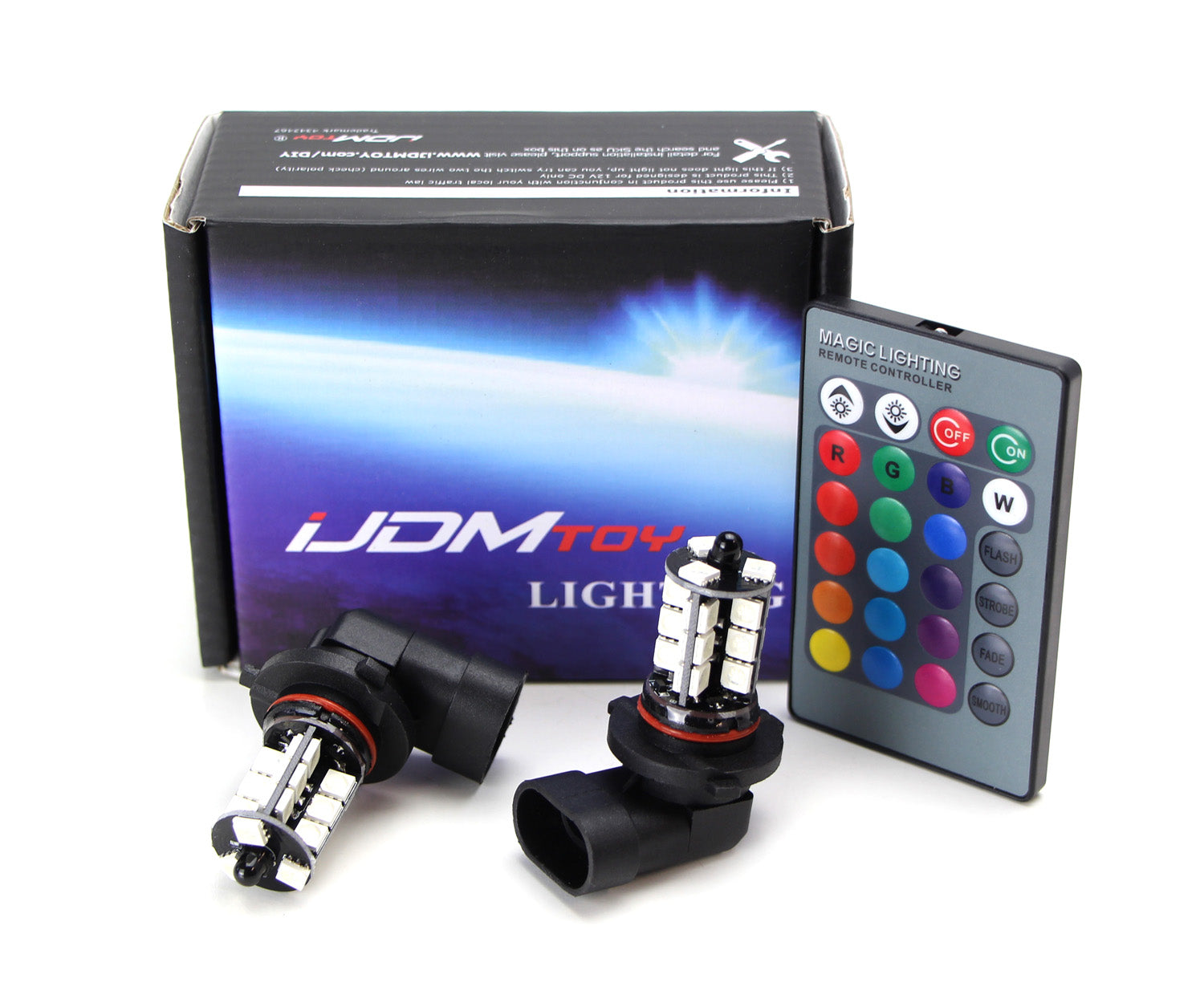 2 Pack 7 Color RGB 9005 LED Bulbs for Fog Lights & Driving Lamps with Wireless IR Remote - Perfect for Car Customization, Off-Roading & Night Driving