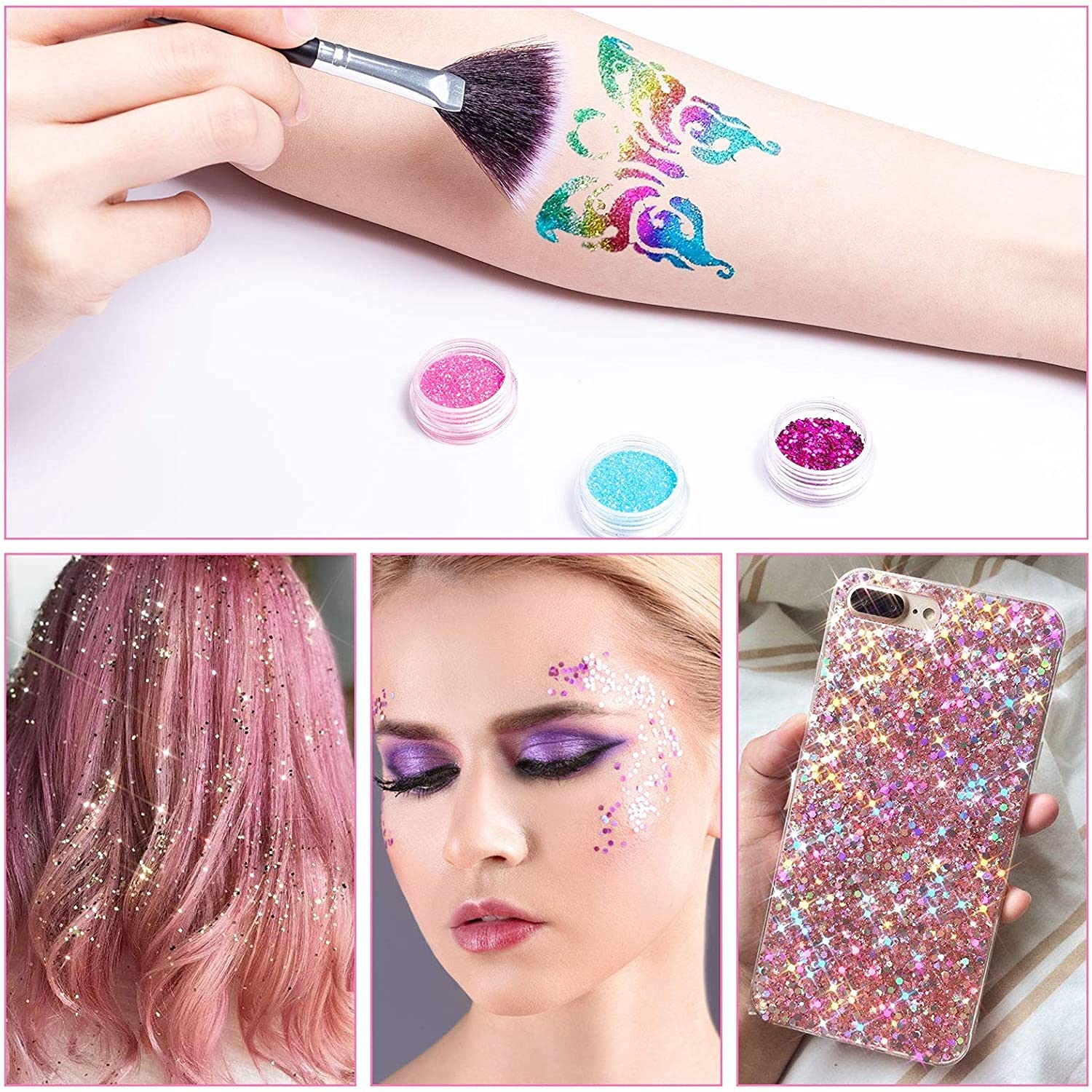 RoyalKart 24Pcs Mirror Nail Glitter Powder Set - Chrome Pigment Eye Shadow & Nail Art Glitters for Professional Makeup - Perfect for Parties, Halloween, Cosplay & Salon Use (Random Colors)