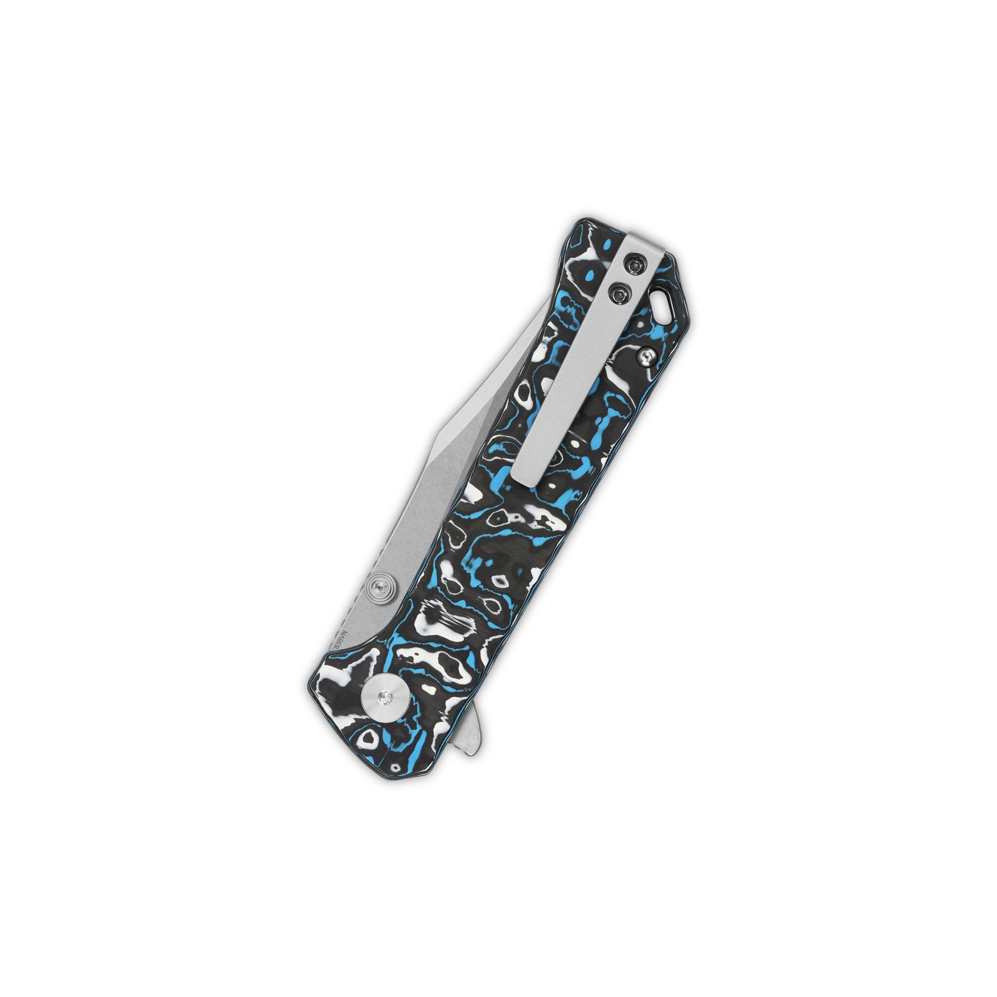 QSP Grebe Button Lock Pocket Knife - S35VN Steel Blade, Green Camo Carbon Fiber Handle - EDC, Outdoor, Camping, Hunting, Survival Gear