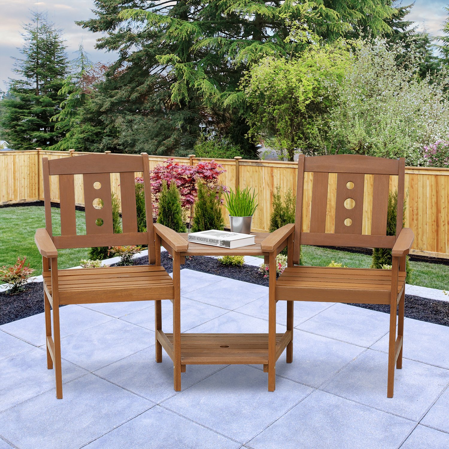 Furinno FG17488 Outdoor Hardwood Patio Furniture - Jack and Jill Chair Set in Teak Oil, Natural Finish - Perfect for Garden, Backyard, Poolside & Patio Relaxation