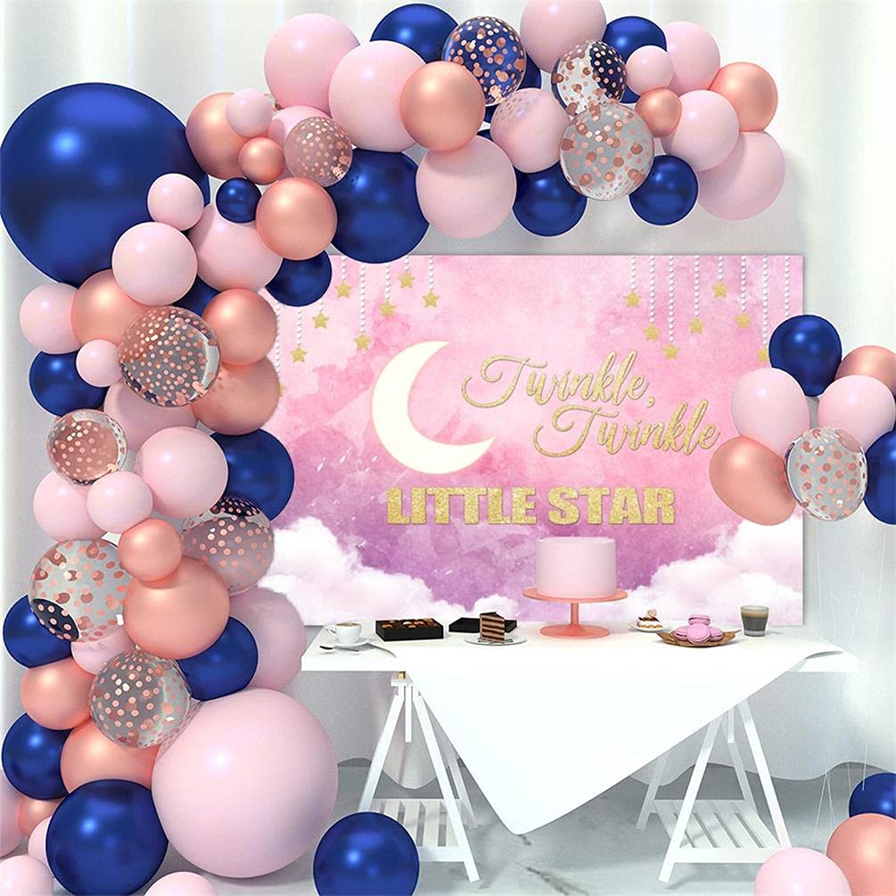 Twinkle Twinkle Little Star Baby Shower Backdrop - 8x6ft Pink Moon & Clouds Photography Background for Birthday Party, Cake Table Decor, Baby Girl Photo Studio Props (Vinyl) | Perfect for Newborn Photos, First Birthday & Nursery Decorations