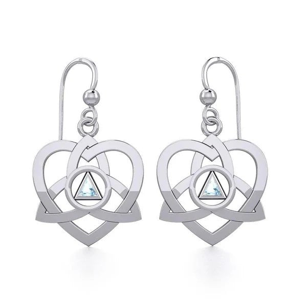 Celtic Trinity Heart Sterling Silver Earrings with Inlaid Recovery Symbol - Elegant Irish Jewelry for Women, Gift for Her - Perfect for Weddings, Anniversaries & Spiritual Healing