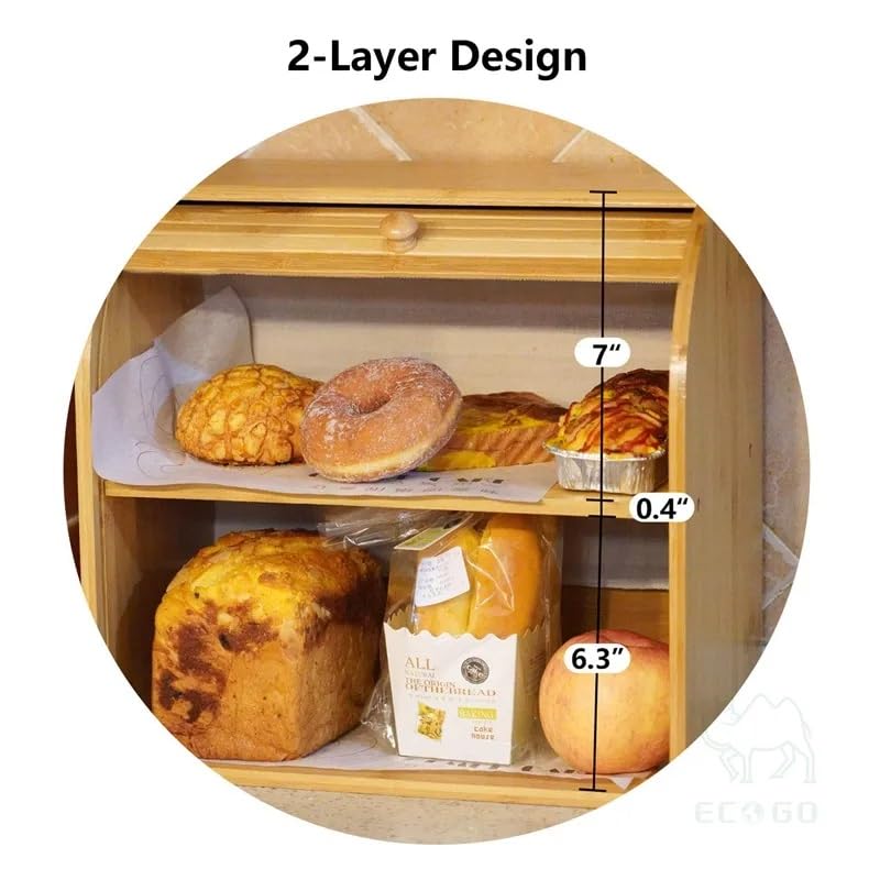 2 Layer Bamboo Bread Storage Box with Lid - Eco-Friendly Double Decker Bread Bin for Kitchen | Compact & Sustainable Food Storage Solution | Keep Bread Fresh Longer | Perfect for Countertop, Pantry, or Small Kitchen Organization