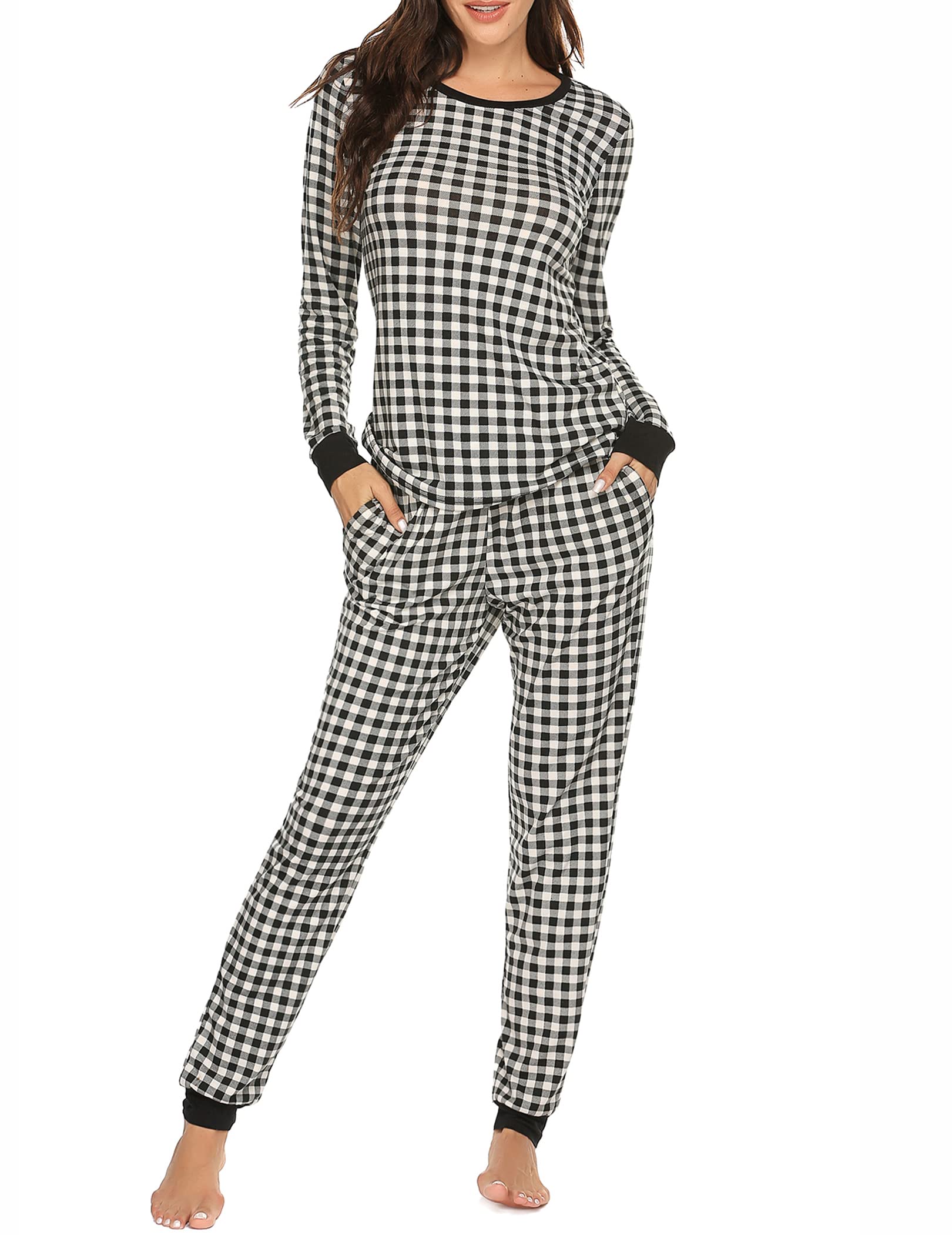Ekouaer Women's Plaid Pajama Set - Soft Long Sleeve Sleepwear for Lounge & Sleep