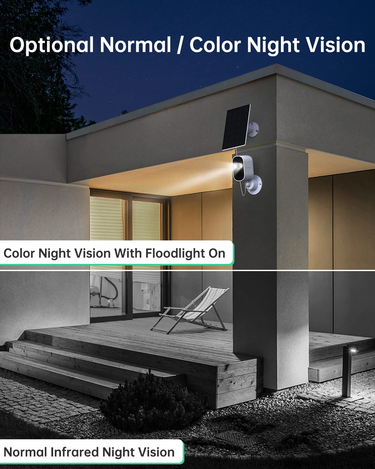 Firstrend 2K Solar Security Camera Wireless Outdoor with Floodlight - Color Night Vision, PIR Motion Detection & Two-Way Audio - Solar Powered WiFi Home Security System for Yard, Garage & Front Door Surveillance