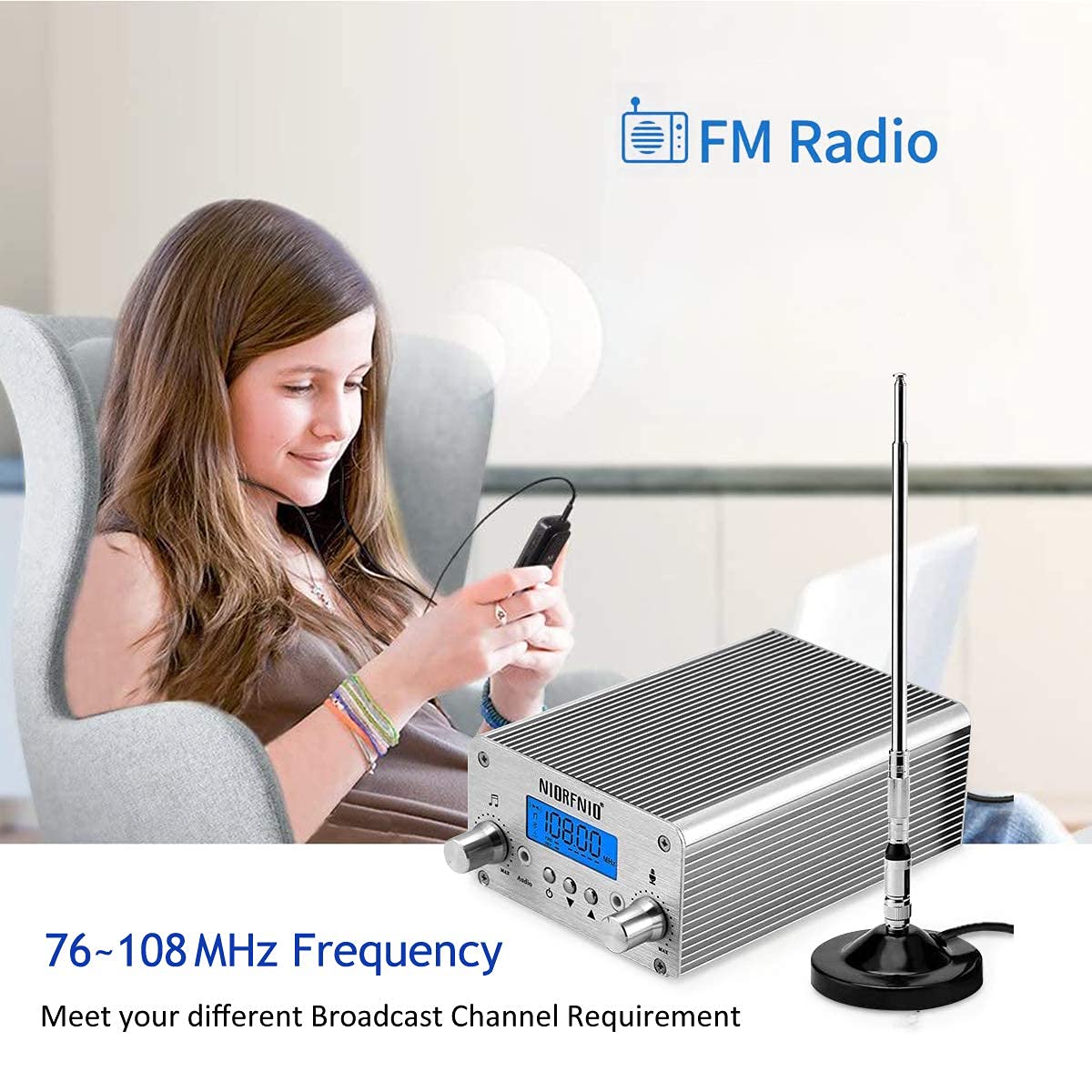 NIORFNIO 15W FM Transmitter Bluetooth Wireless Stereo Broadcasting 87-108MHz - Long Range Car Radio Station Kit for Church, Mall, Lecture Hall & Personal Use | Perfect for Music Streaming, Announcements & Events