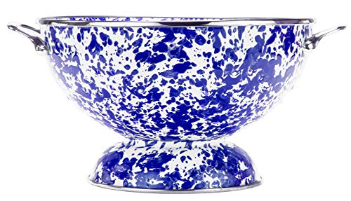 Premium Cobalt Blue Swirl Enamelware 5-Quart Colander - Durable Stainless Steel Strainer for Pasta, Vegetables & Fruits - Perfect for Kitchen, Camping & Outdoor Cooking