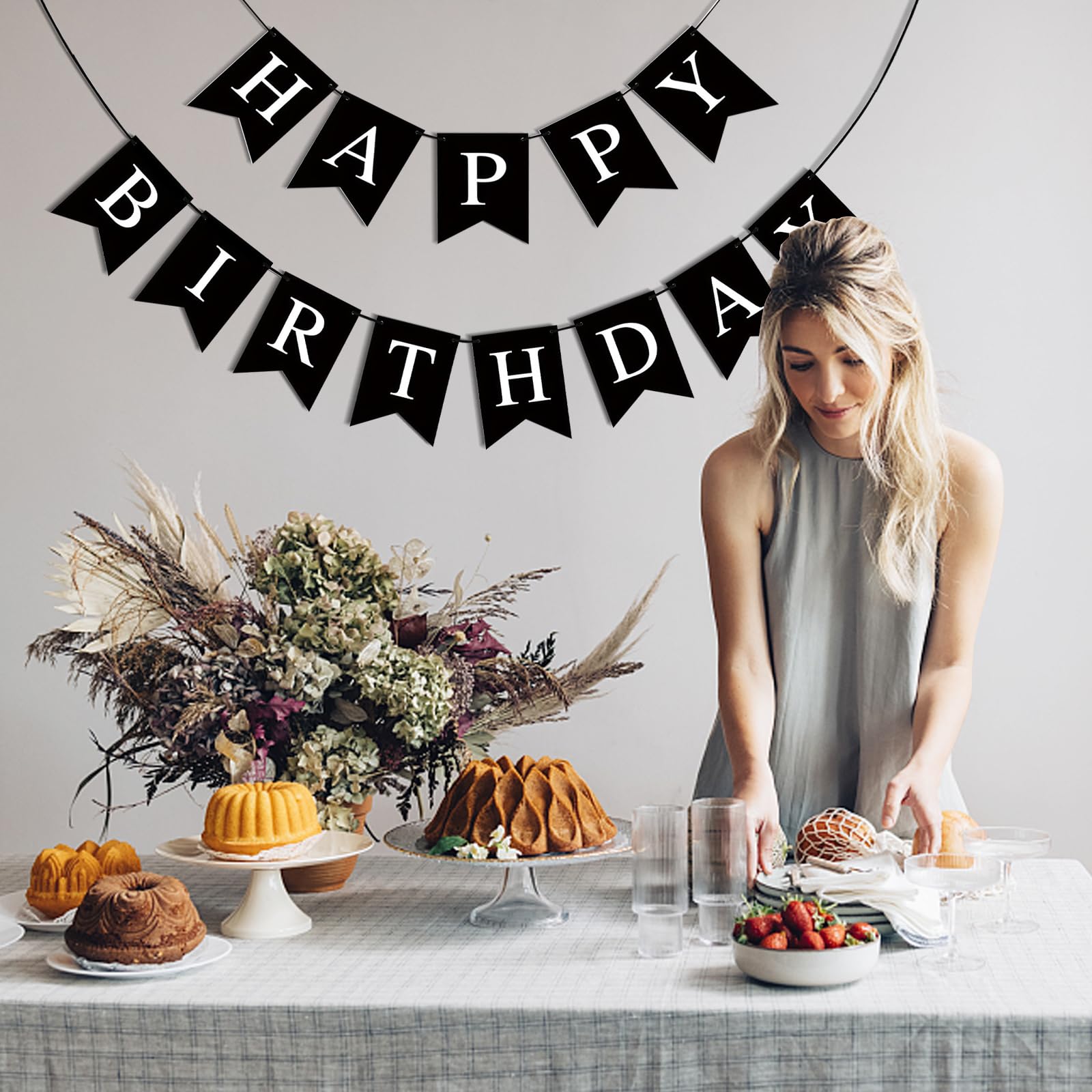 Black Happy Birthday Banner - Party Decorations Sign for Birthday Backdrop, Girls Boys Women Celebration | Perfect for Indoor & Outdoor Birthday Parties, Baby Showers, Anniversaries