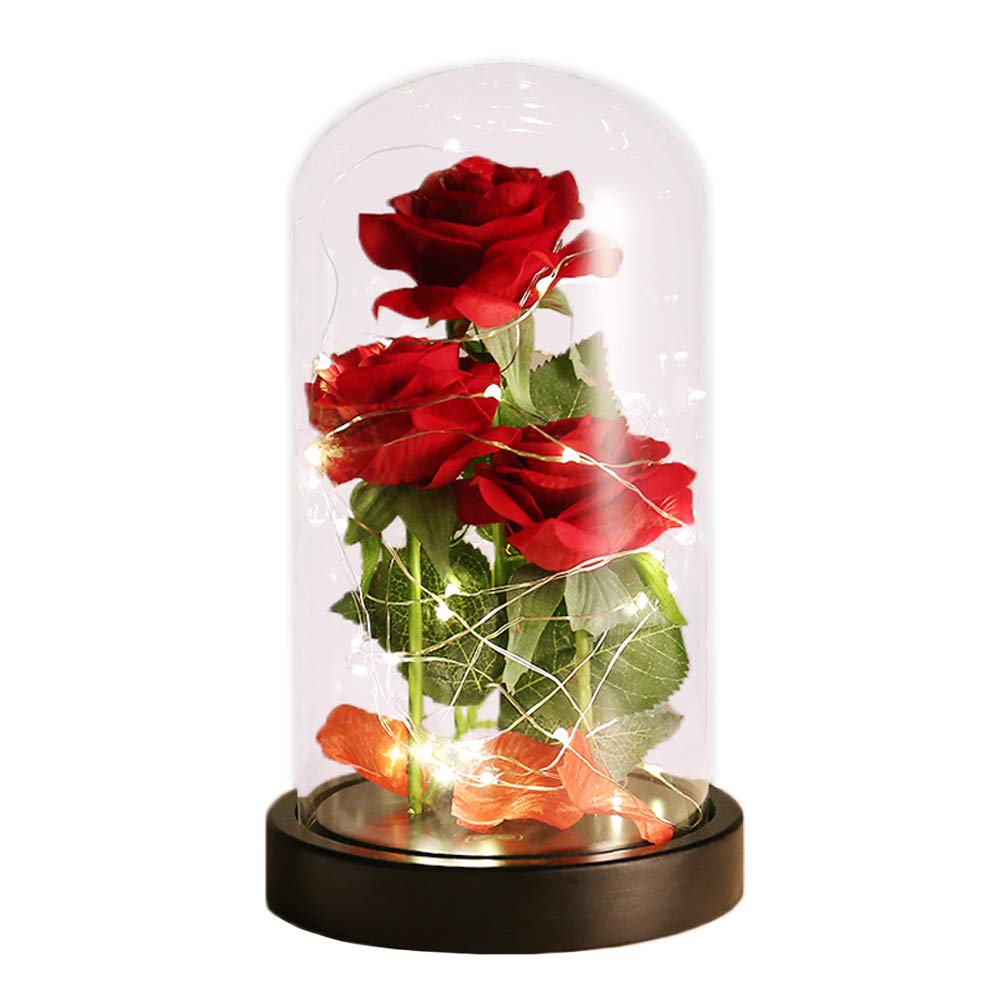 Beauty and The Beast Rose with LED Lights - Unique Valentine's Day Gifts for Her, Girlfriend Birthday Present, Silk Galaxy Flower Rose Gift for Couples | Romantic Home Decor, Wedding Centerpiece, Anniversary Keepsake