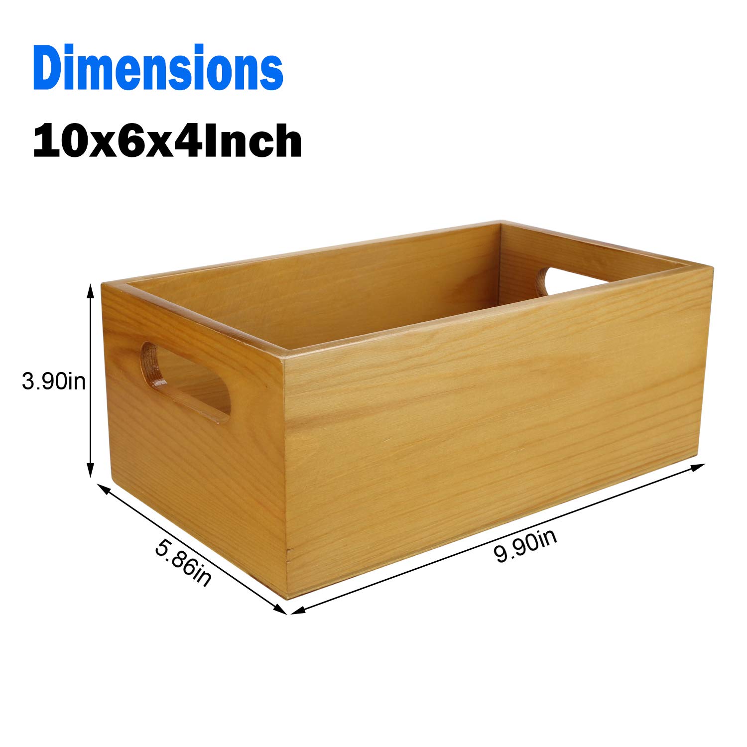 Premium Pine Wood Organizer Set - 4 Pack 6x10 Inch Wooden Storage Boxes with Handles for Bathroom, Kitchen, Office & Home Organization - Perfect for Storing Toiletries, Spices, Makeup & Small Essentials