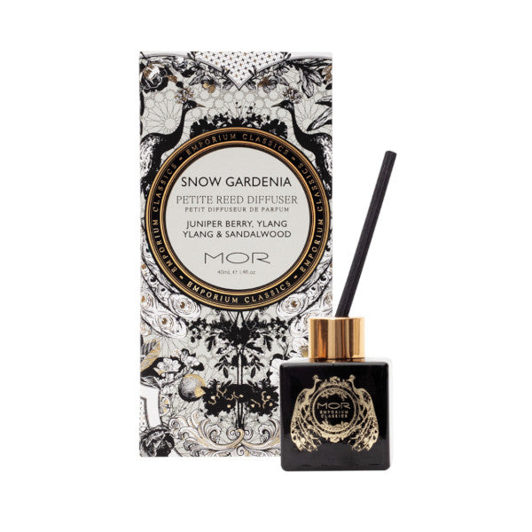 MOR Petite Reed Diffuser - Snow Gardenia Scented Oil 40ml for Home Fragrance | Bedroom, Bathroom & Office Aromatherapy