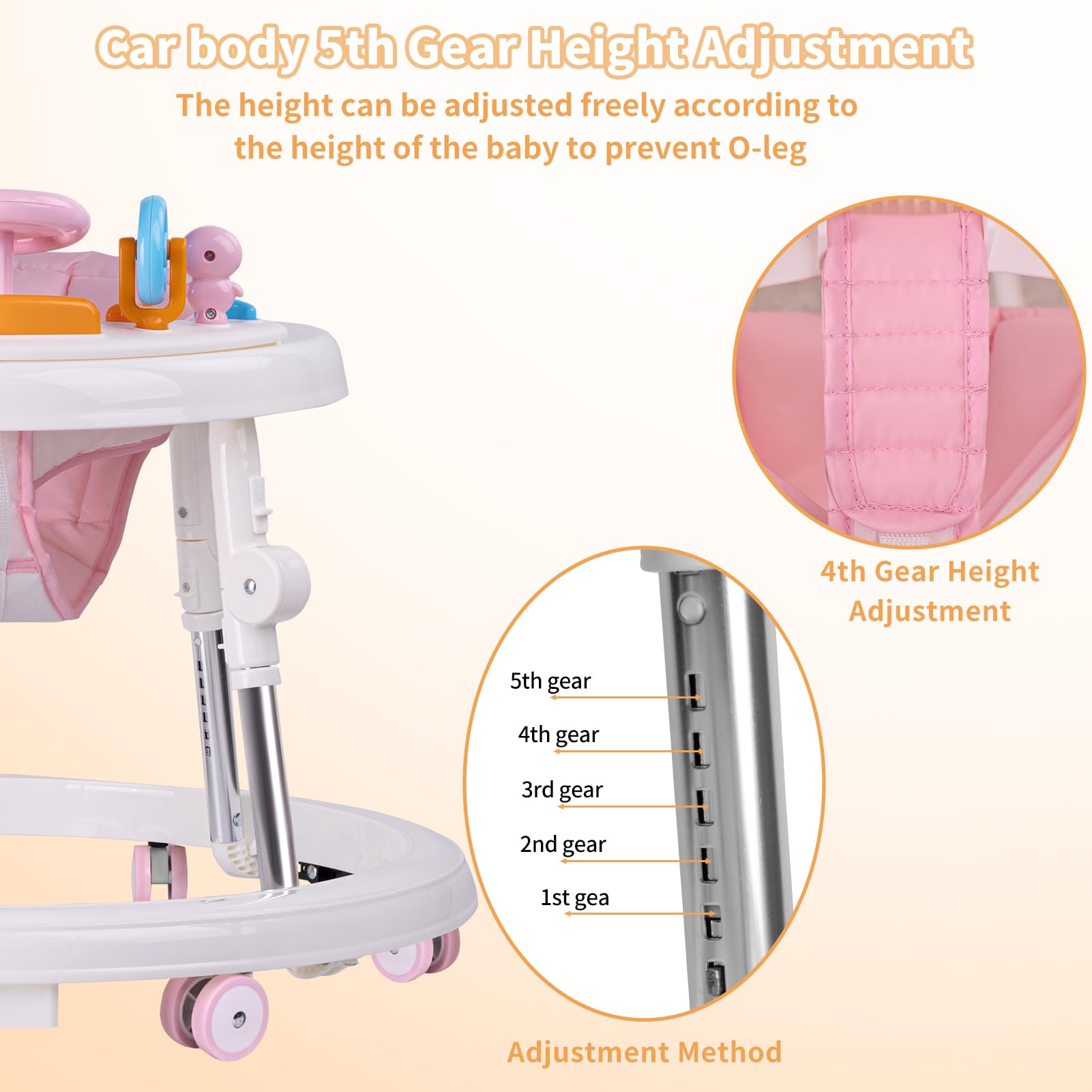 9-Speed Adjustable Foldable Baby Walker with Activity Center, Feeding Tray & Music | Push Handle, Footrest & Silent Wheels for Safety | Anti-Rollover Design for Boys & Girls (6-18 Months) | Perfect for Learning to Walk, Playtime & Indoor Activities