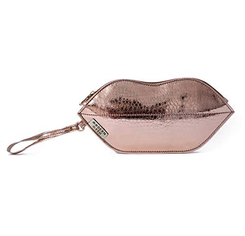 Modern Myth Pebbled Rose Gold Lips Shaped Makeup Pouch for Women - Small Cosmetic Bag for Travel, Party & Everyday Use - Trendy Lipstick Case & Essentials Organizer