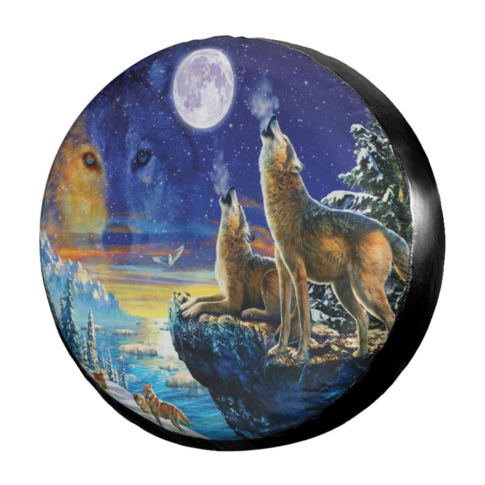 **Foruidea Howling Wolf Spare Tire Cover – Dust-Proof Wheel Protector for Trailers, RVs, SUVs – Fits 16-Inch Tires – Perfect for Off-Road Adventures & Camping Trips**