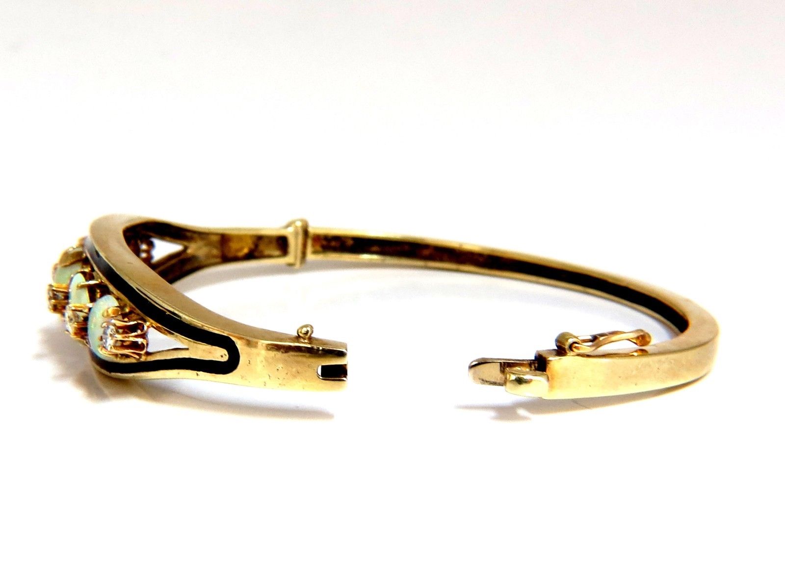 6.60ct Natural Australian Opal Diamond Bangle Cocktail Bracelet - 14K Gold Vintage Jewelry for Women, Elegant Gift for Anniversary, Wedding & Special Occasions