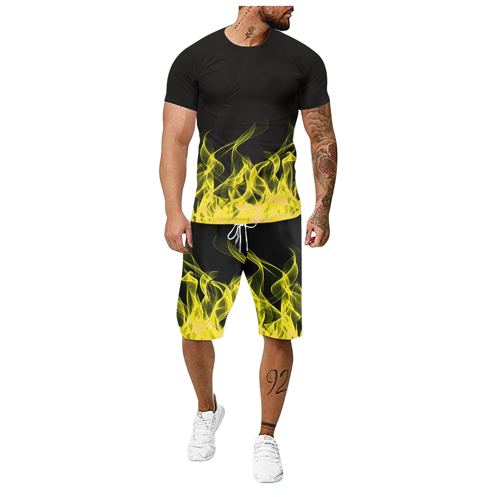 BEUU Men's 3D Printed Fitness Tracksuit Set - Breathable Summer Workout Outfit with Moisture-Wicking T-Shirt & Athletic Shorts | Gym, Running, Basketball & Casual Wear