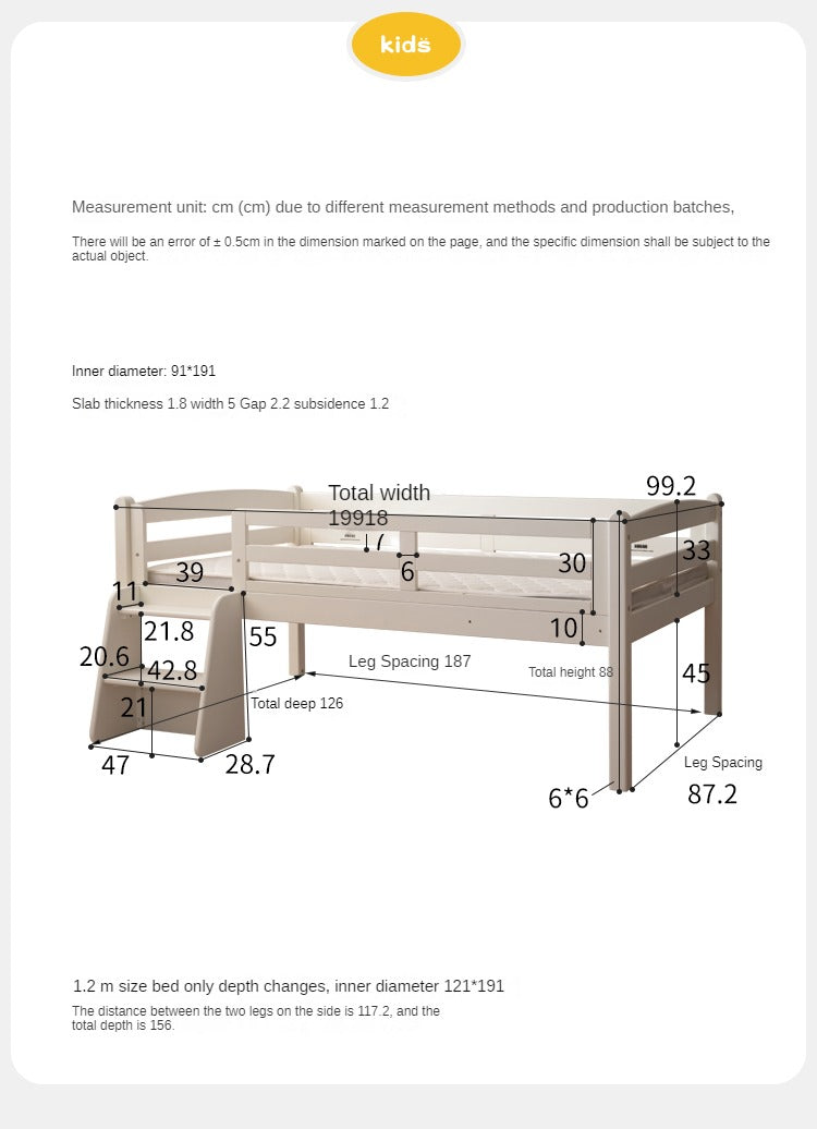 Solid Oak Wood Single Bed with Guardrail - Sturdy & Safe for Kids, Teens & Adults - Perfect for Bedrooms, Dorm Rooms & Guest Rooms