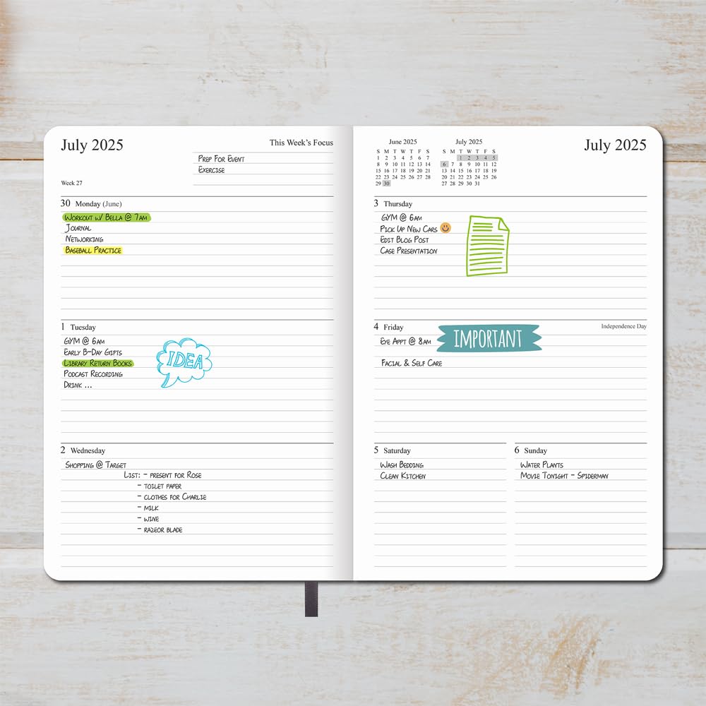 2025-2026 Weekly & Monthly Planner with Vegan Leather Cover - July 2025 to June 2026 Academic Calendar - Includes Holidays, Notes Pages & Elastic Closure - 5.5