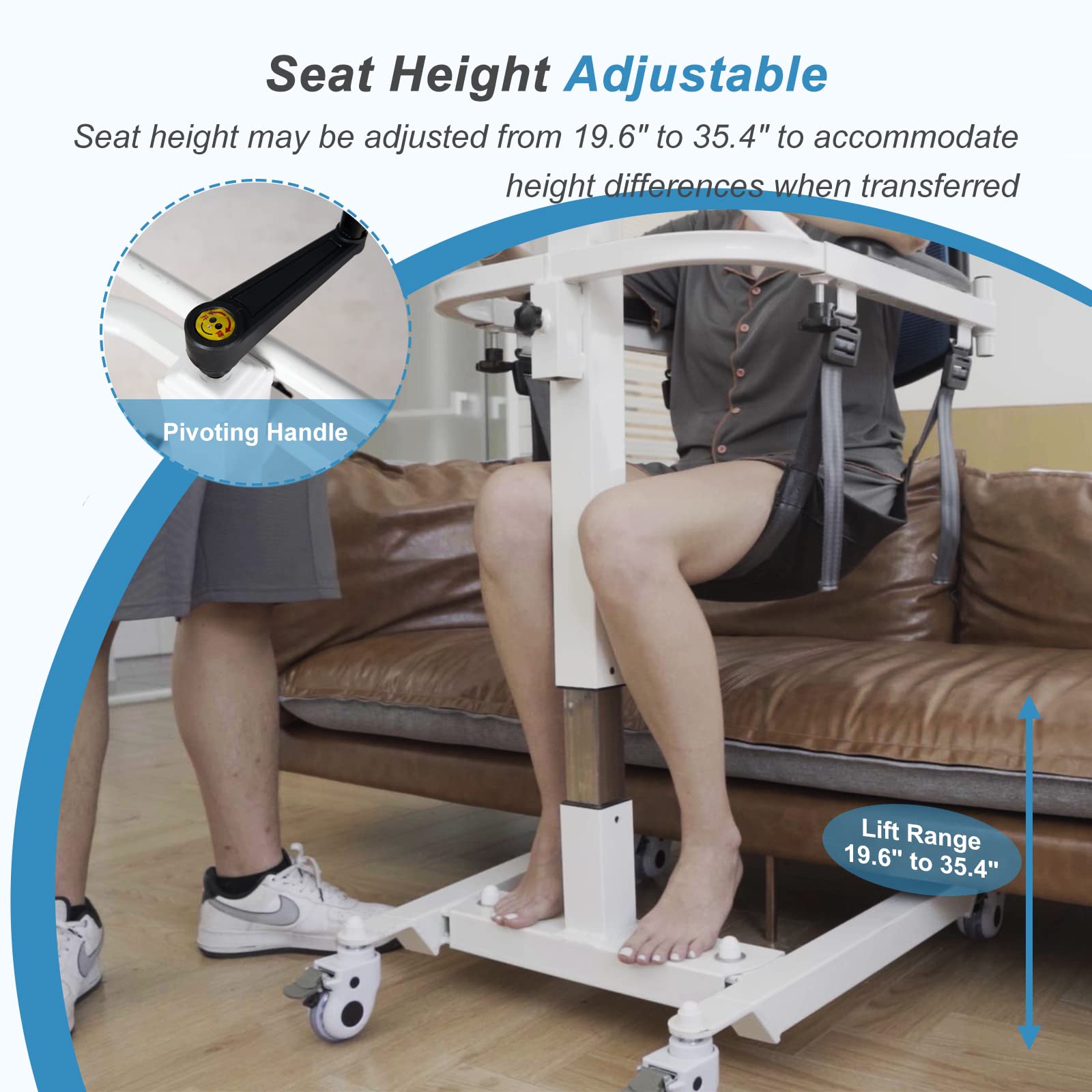 Patient Lift Transfer Chair for Elderly & Disabled - 300 lb Capacity Commode Wheelchair with Padded Seat | Home Use for Bed, Toilet, Shower & Car Transfers | Ideal for Post-Surgery Recovery & Elderly Care