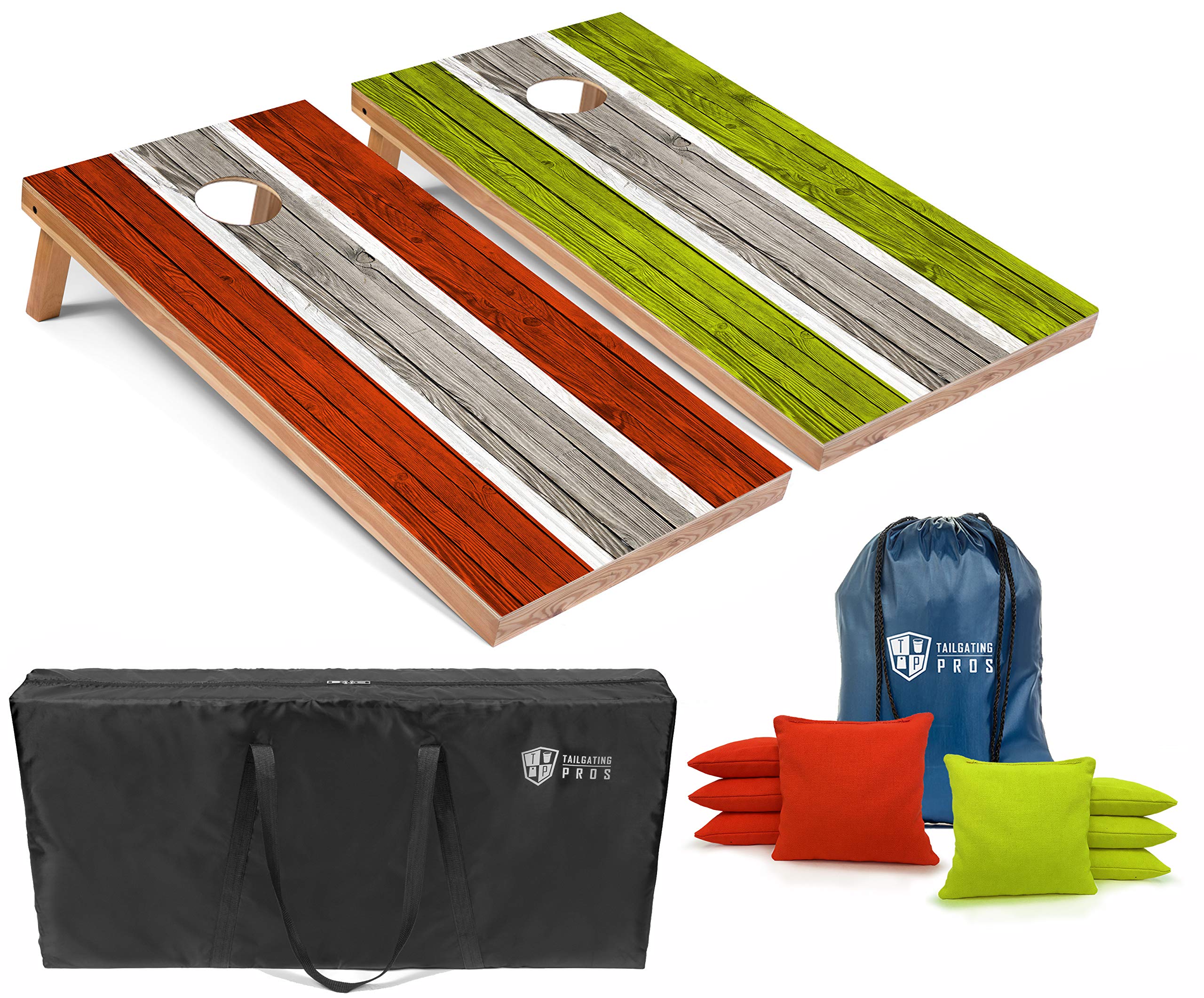 Premium LED Cornhole Board Set - 4'x2' Regulation Size with Lightweight Design, Striped Boards, LED Rings, 8 Bean Bags & Carrying Case - Perfect for Tailgating, Backyard Parties, Outdoor Games & Nighttime Cornhole Tournaments