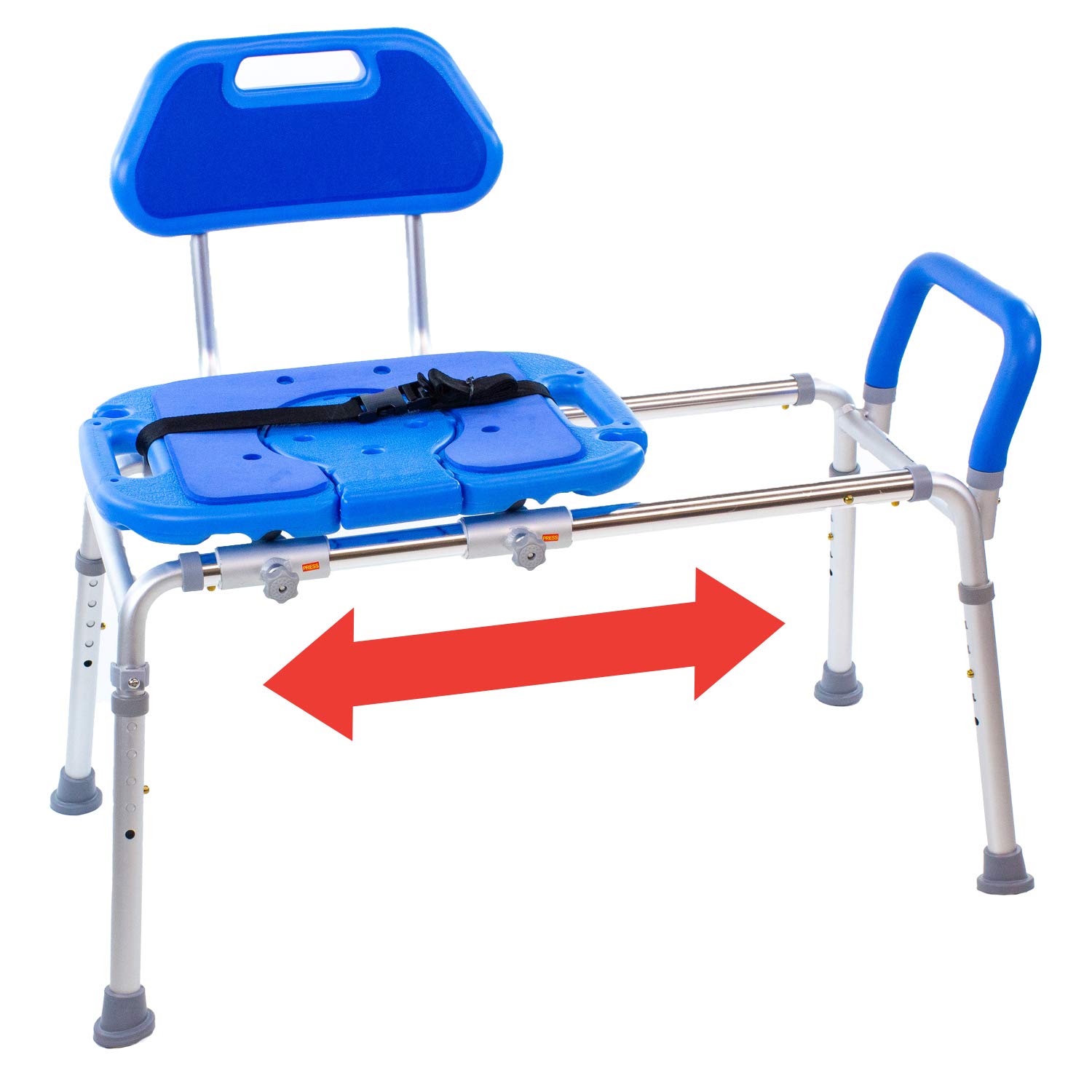 Platinum Health Sliding Shower Chair HydroGlyde Premium Heavy Duty - Padded Bathtub Transfer Bench with Cut-Out Seat, Adjustable Legs & Safety Belt | Tool-Less Assembly | Elderly & Disabled Bathing Safety | Non-Slip Blue Shower Seat for Bathtub & Walk-In Showers