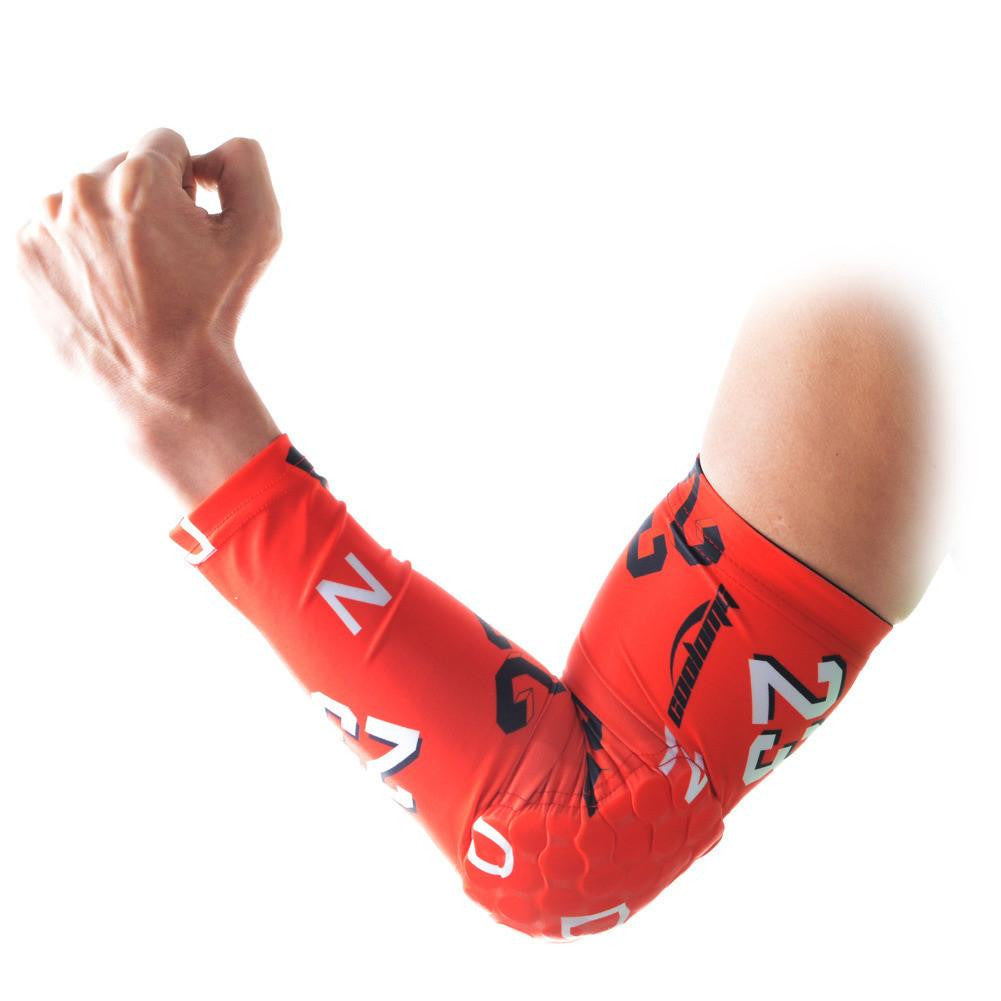 Anti-Slip Red Arm Sleeve with Cushion Pad for Basketball, Volleyball & Sports Protection - Comfortable Elbow Support for Athletes & Outdoor Activities