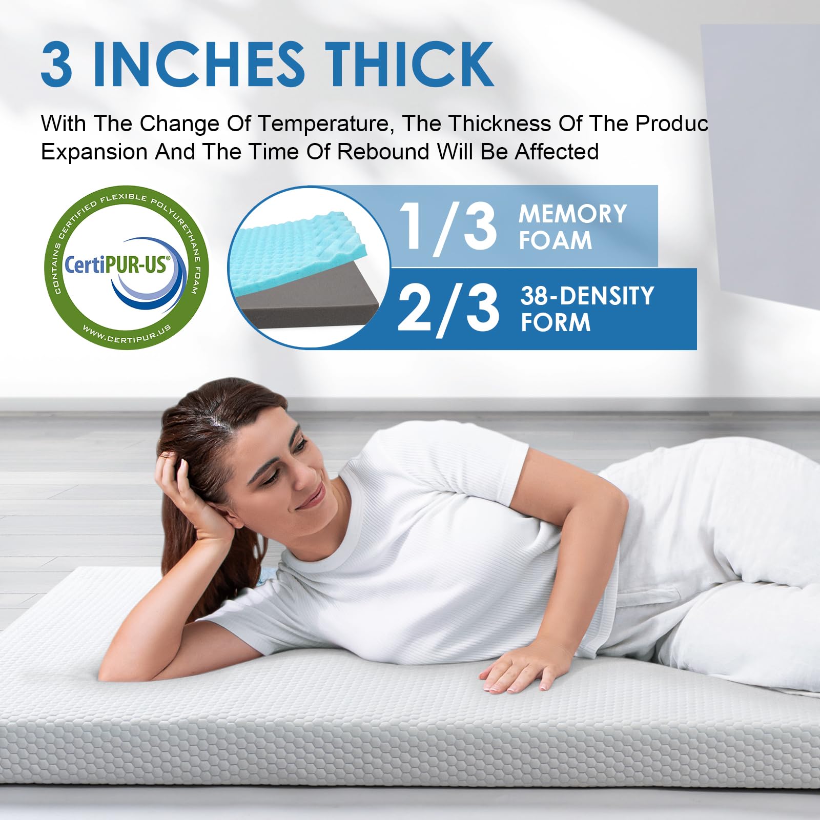 KingChii CertiPUR-US Certified Memory Foam Camping Mattress - Portable Roll Up Travel & Car Sleeping Pad, Foldable Floor Mattress for Guest Bed, Sleepovers, Hiking, Backpacking & Outdoor Adventures