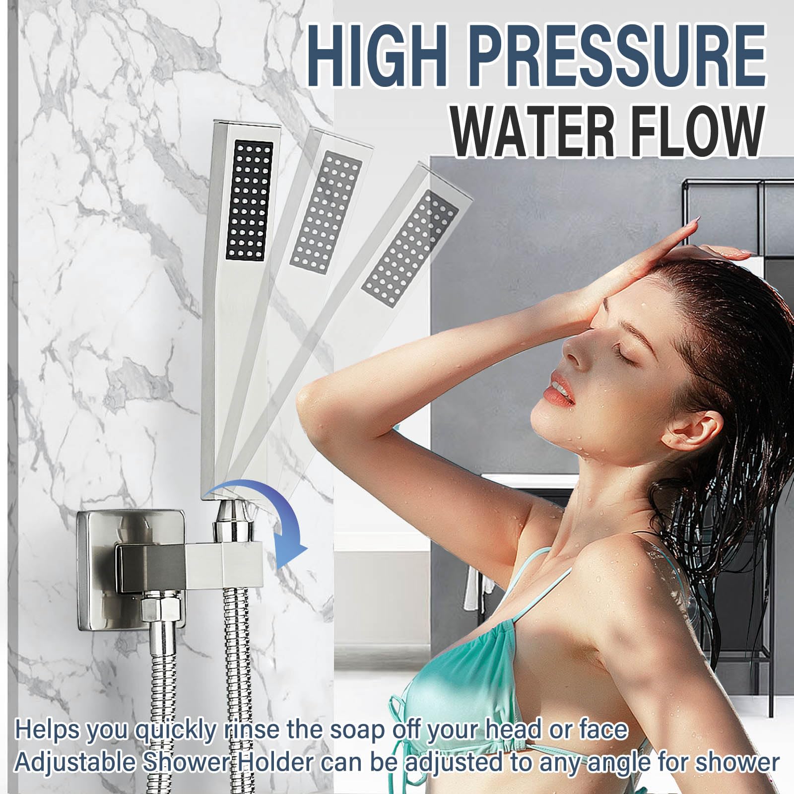 12 Inch Brushed Nickel LED Rainfall Shower Head with Handheld Combo - Brass Rain Shower Mixer Set with Rough-in Valve Body & Trim - Perfect for Modern Bathroom Renovation and Spa-like Shower Experience