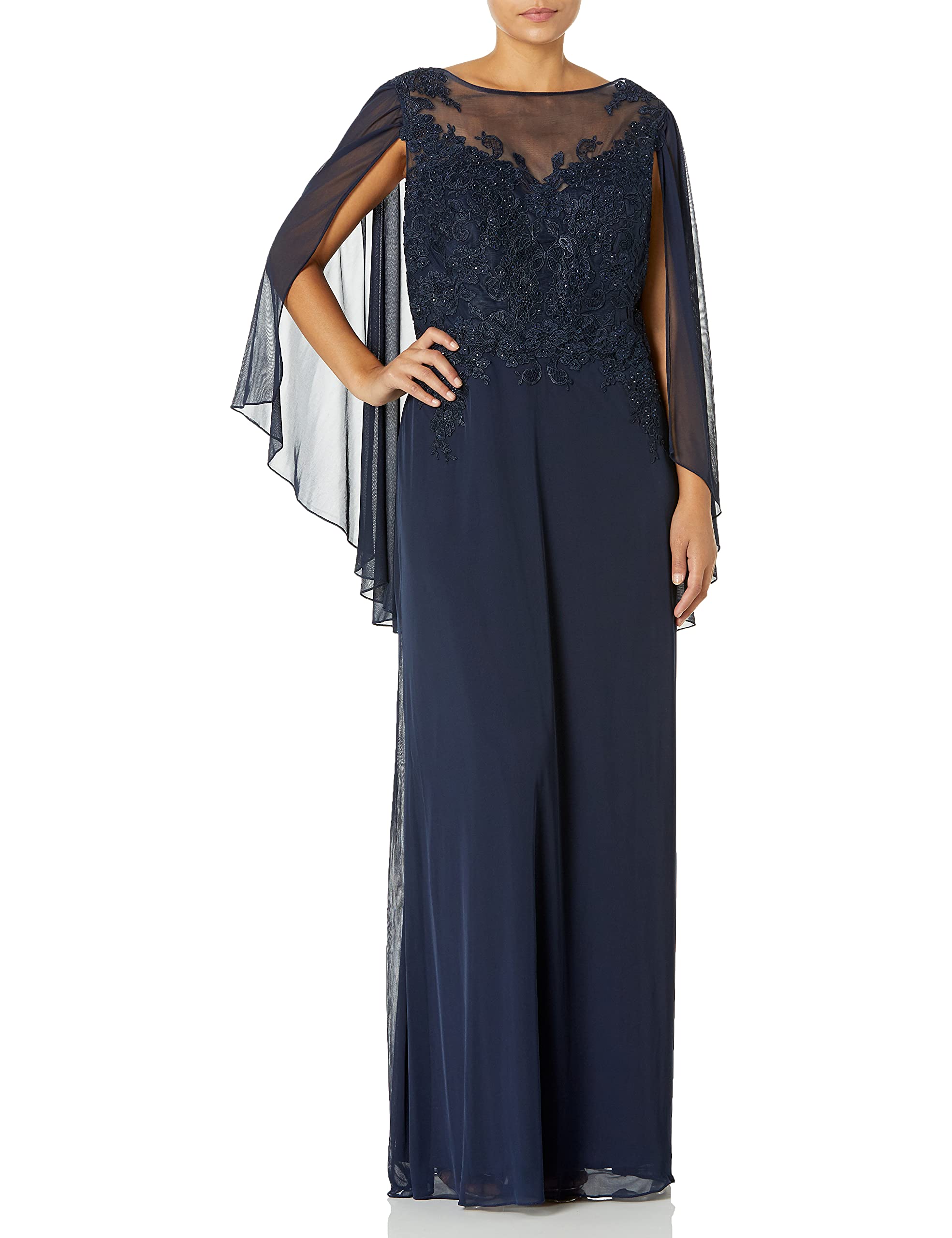 Elegant Cachet Women's Long Evening Gown with Lace Bodice - Perfect for Weddings, Prom & Formal Occasions
